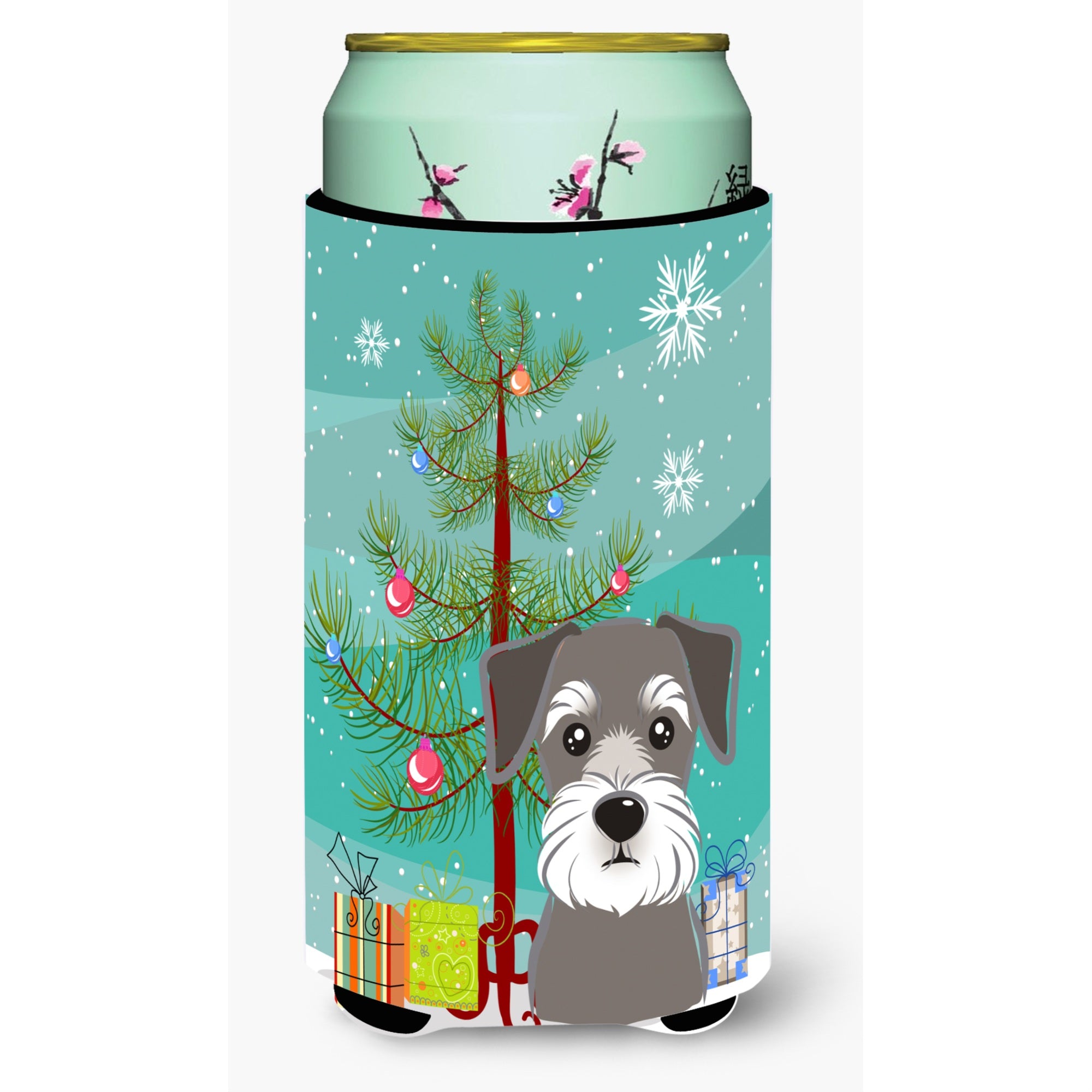 Caroline'S Treasures Christmas Tree And Schnauzer Tall Boy Koozie Hugger, Multicolor