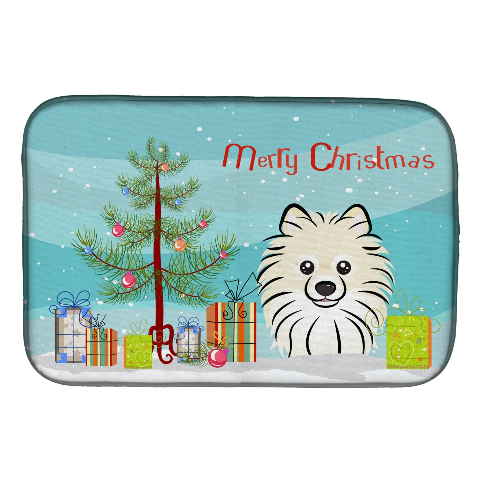 Caroline'S Treasures Christmas Tree And Pomeranian Dish Drying Mat, 14 X 21