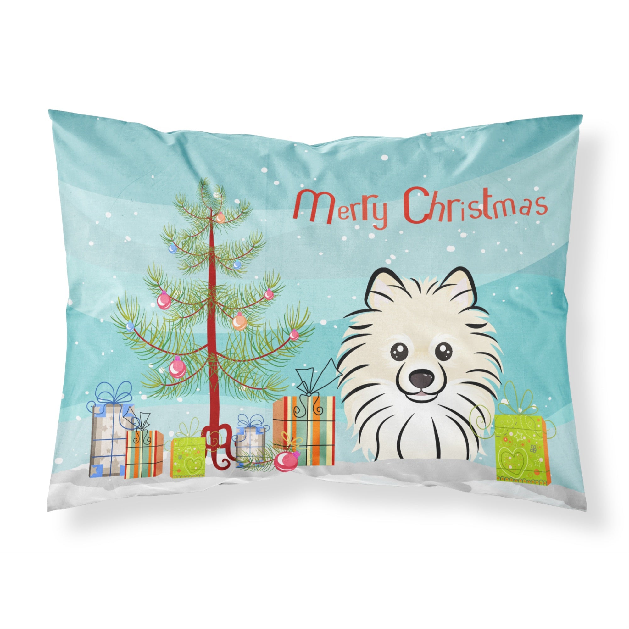 Caroline'S Treasures Bb1579Pillowcase Christmas Tree And Pomeranian Fabric Standard Pillowcase, Large, Multicolor