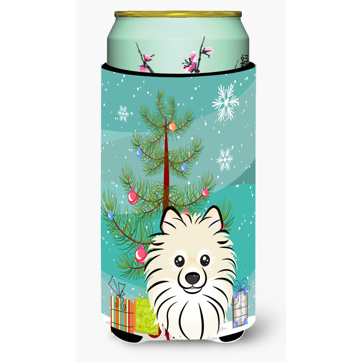 Caroline'S Treasures Christmas Tree And Pomeranian Tall Boy Koozie Hugger, Multicolor