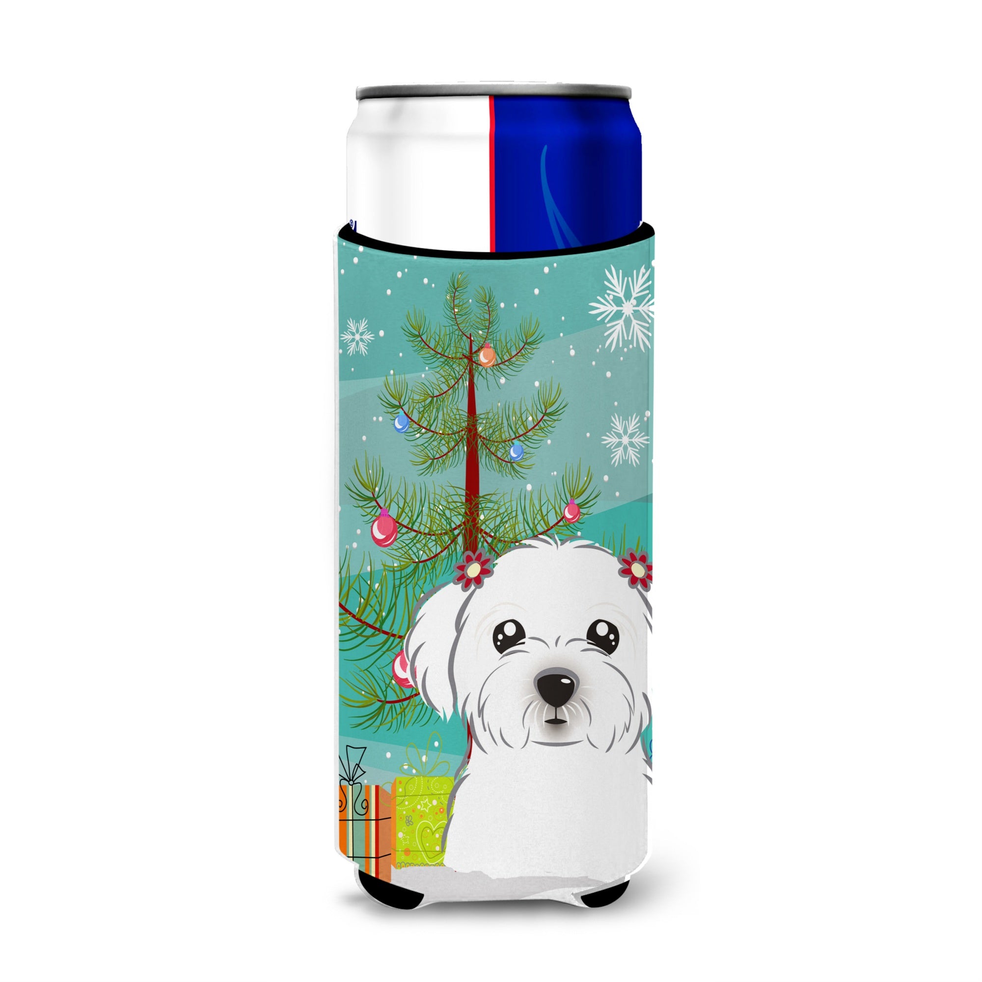 Caroline'S Treasures Christmas Tree And Maltese Michelob Ultra Koozies For Slim Cans, Multicolor