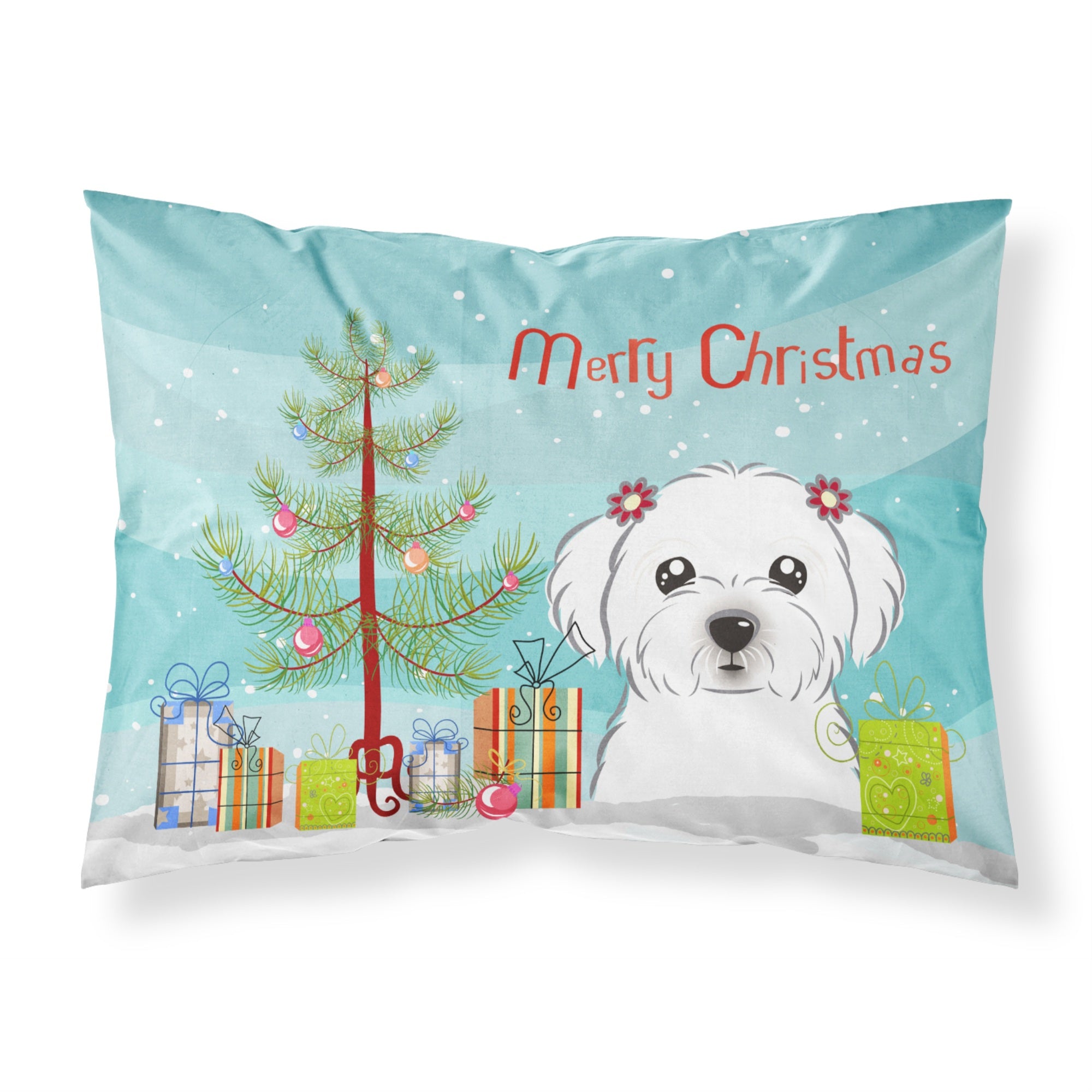 Caroline'S Treasures Bb1580Pillowcase Christmas Tree And Maltese Fabric Standard Pillowcase, Large, Multicolor