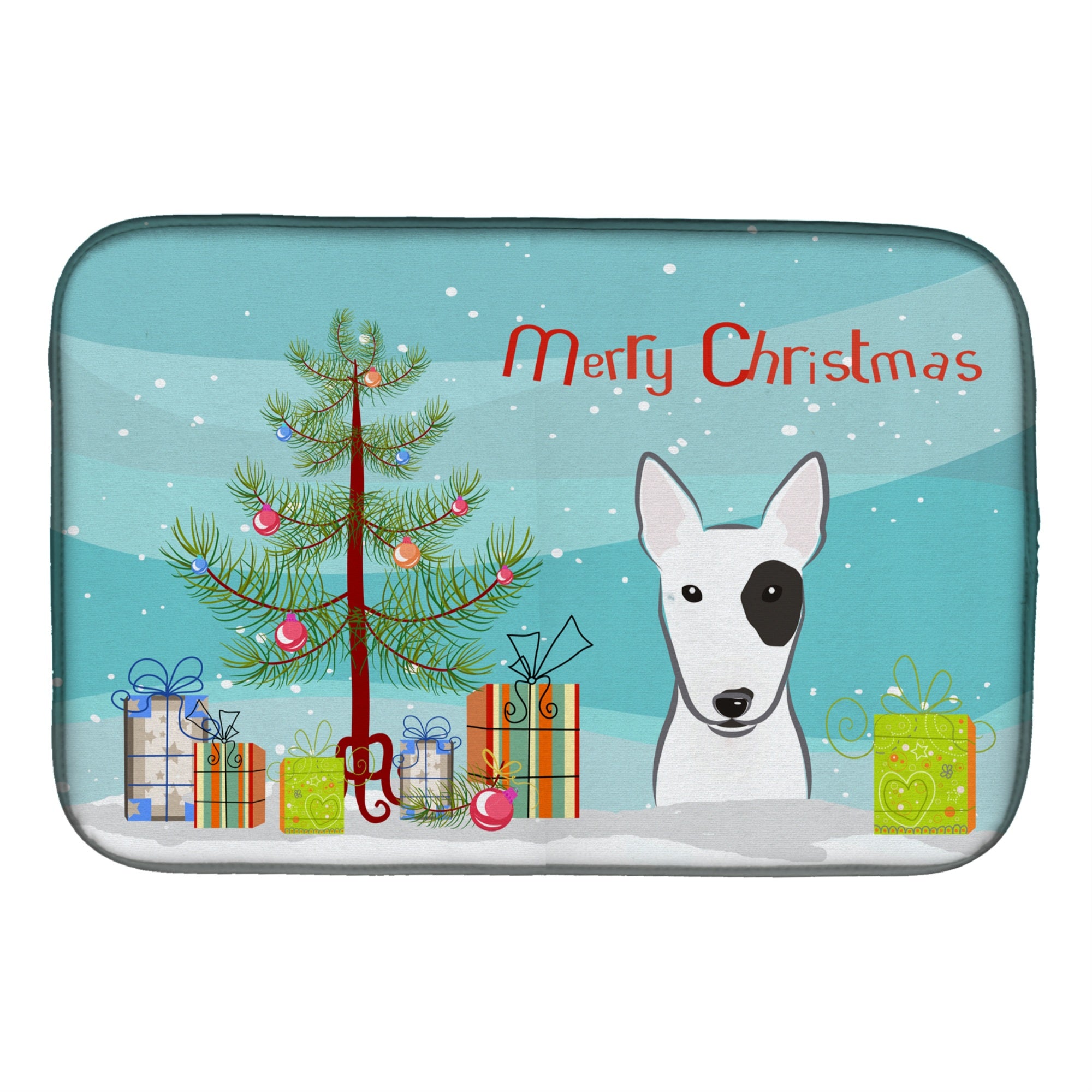 Caroline'S Treasures Christmas Tree And Bull Terrier Dish Drying Mat, 14 X 21