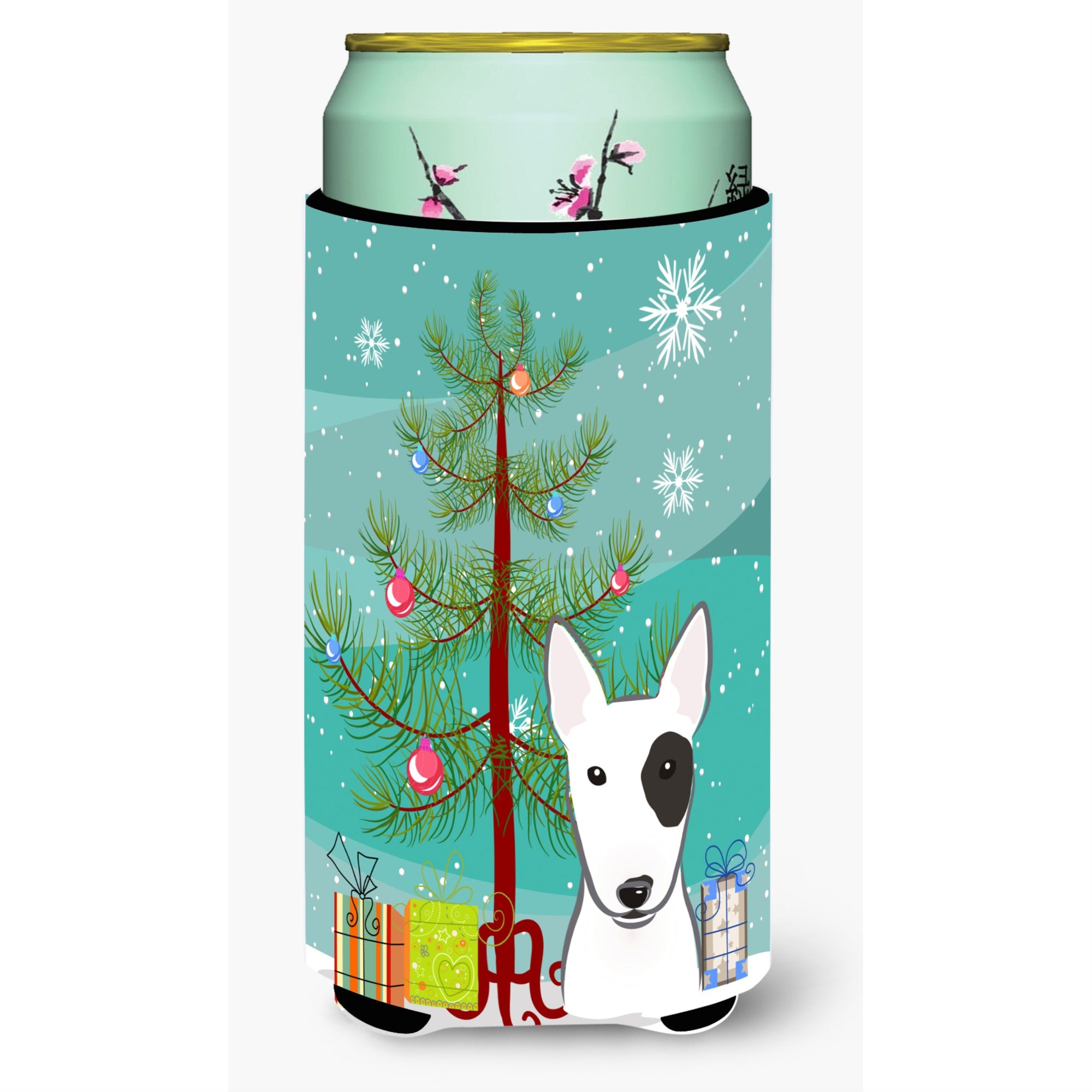 Caroline'S Treasures Christmas Tree And Bull Terrier Tall Boy Koozie Hugger, Multicolor