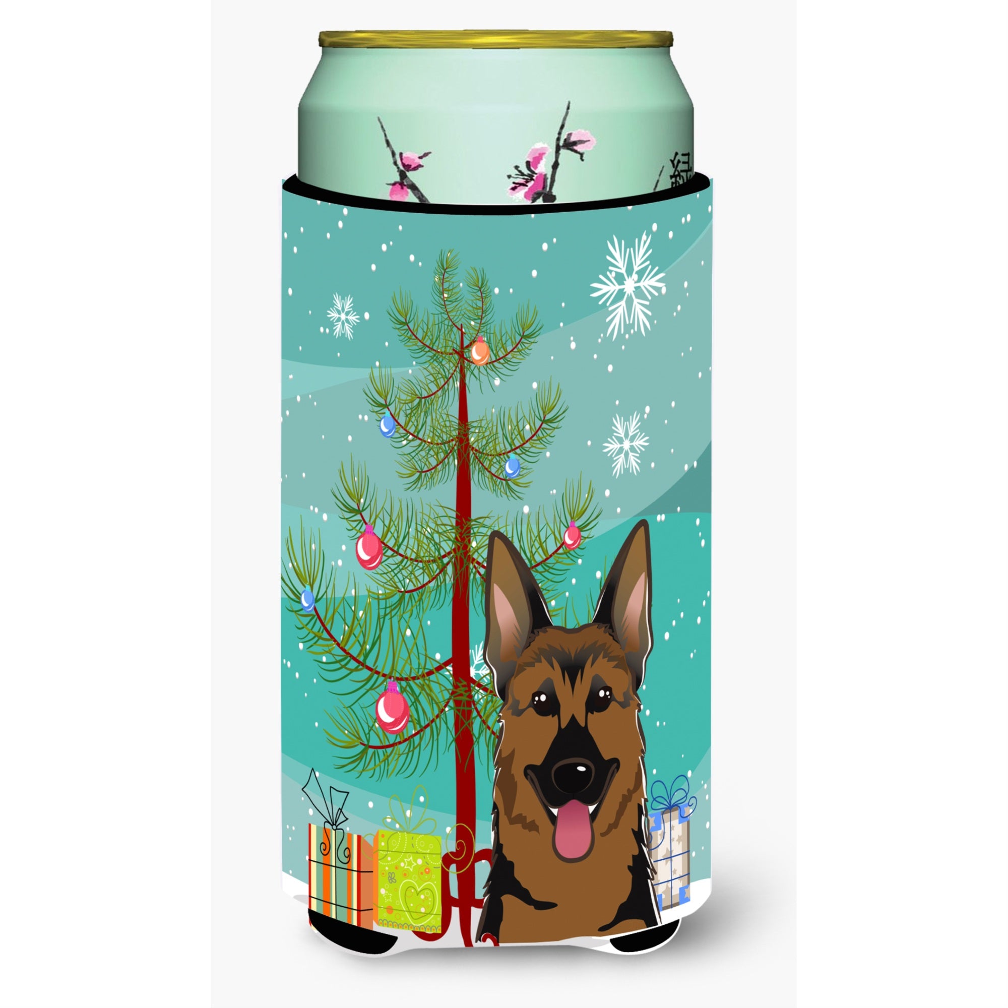 Caroline'S Treasures Christmas Tree And German Shepherd Tall Boy Koozie Hugger, Multicolor