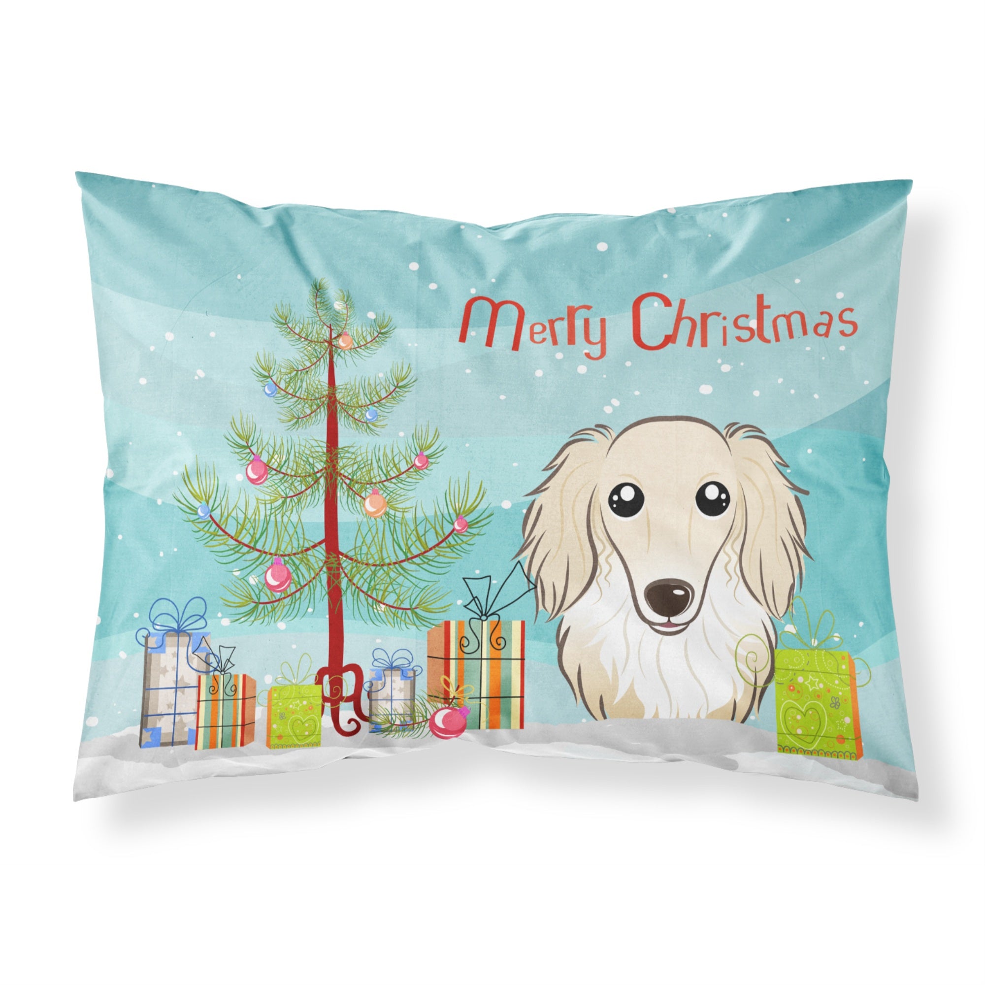 Caroline'S Treasures Bb1584Pillowcase Christmas Tree And Longhair Creme Dachshund Fabric Standard Pillowcase, Large, Multicolo