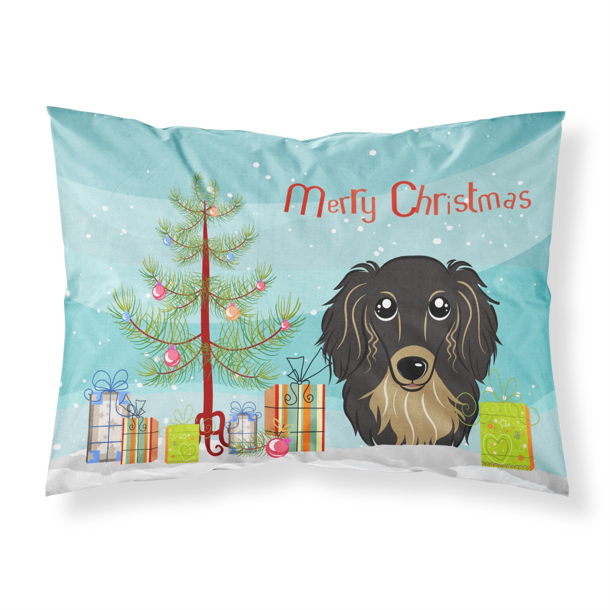 Caroline'S Treasures Bb1585Pillowcase Christmas Tree And Longhair Black And Tan Dachshund Fabric Standard Pillowcase, Large, M