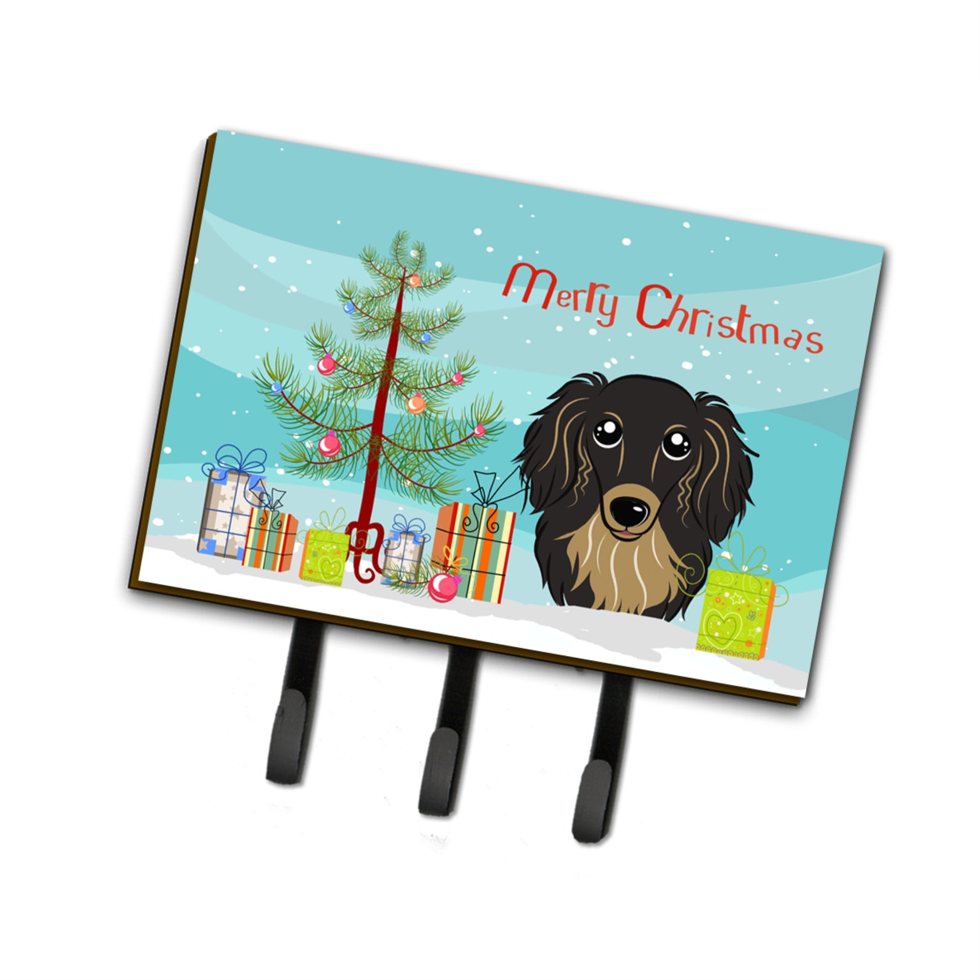 Caroline'S Treasures Bb1585Th68 Christmas Tree And Longhair Black And Tan Dachshund Leash Or Key Holder, Large, Multicolor