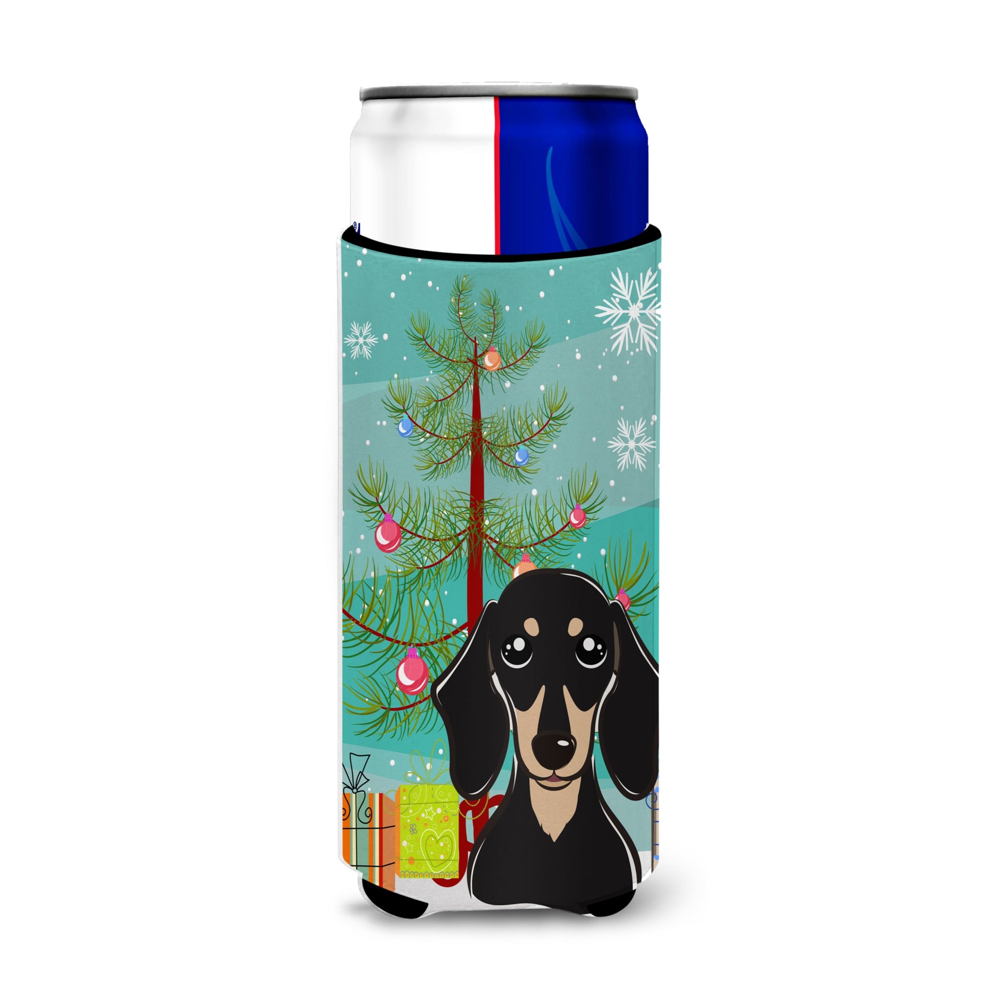 Caroline'S Treasures Christmas Tree And Smooth Black And Tan Dachshund Michelob Ultra Koozies For Slim Cans, Multicolor