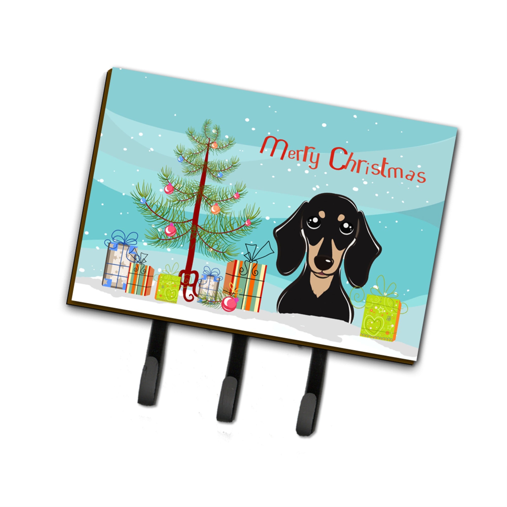 Caroline'S Treasures Bb1587Th68 Christmas Tree And Smooth Black And Tan Dachshund Leash Or Key Holder, Large, Multicolor