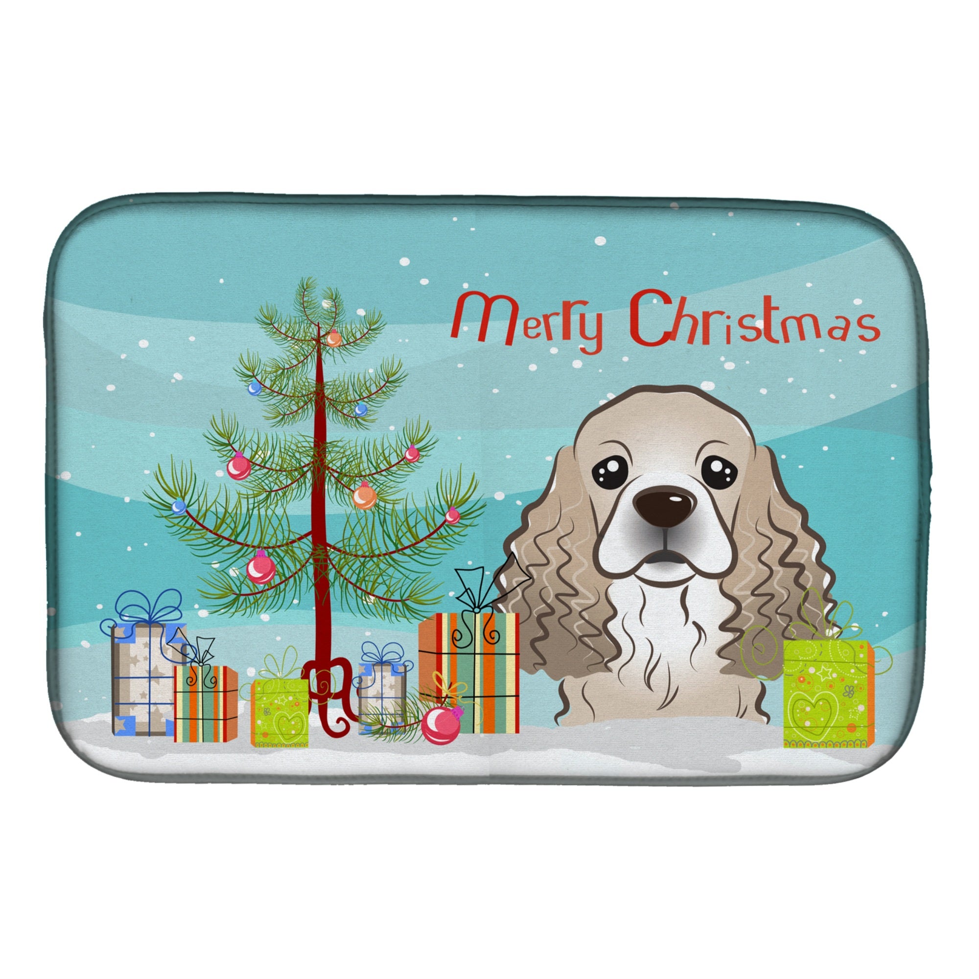 Caroline'S Treasures Christmas Tree And Cocker Spaniel Dish Drying Mat, 14 X 21