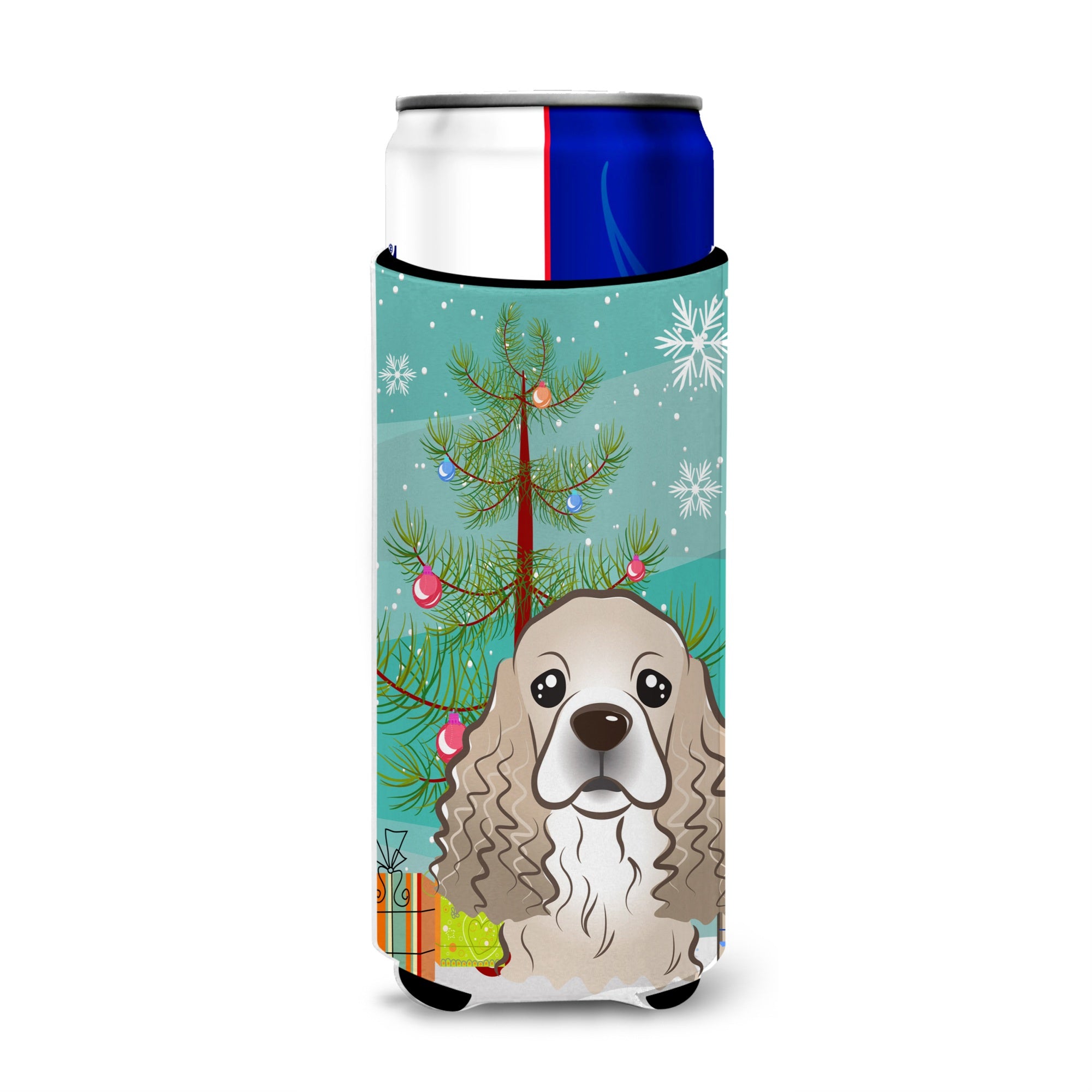 Caroline'S Treasures Christmas Tree And Cocker Spaniel Michelob Ultra Koozies For Slim Cans, Multicolor