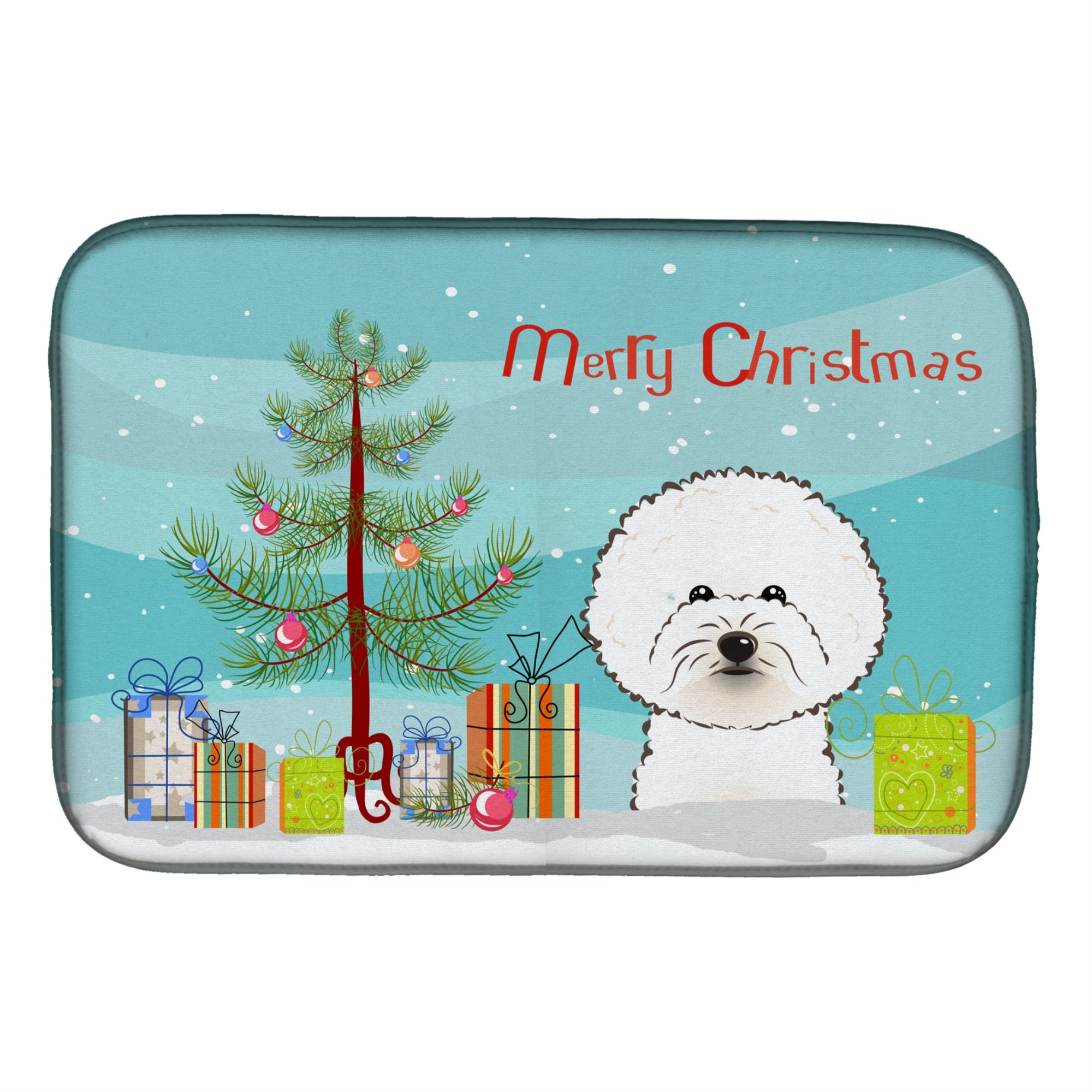 Caroline'S Treasures Christmas Tree And Bichon Frise Dish Drying Mat, 14 X 21