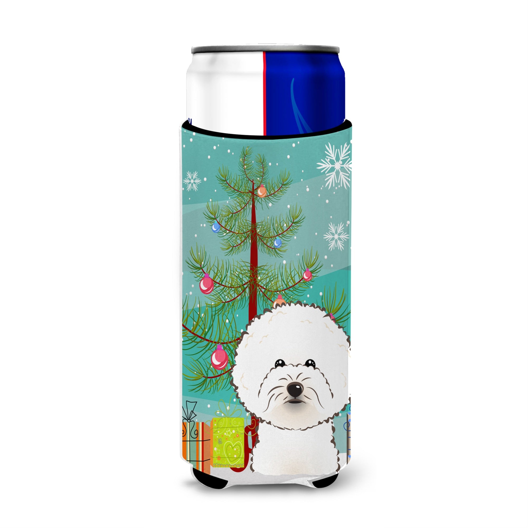 Caroline'S Treasures Christmas Tree And Bichon Frise Michelob Ultra Koozies For Slim Cans, Multicolor