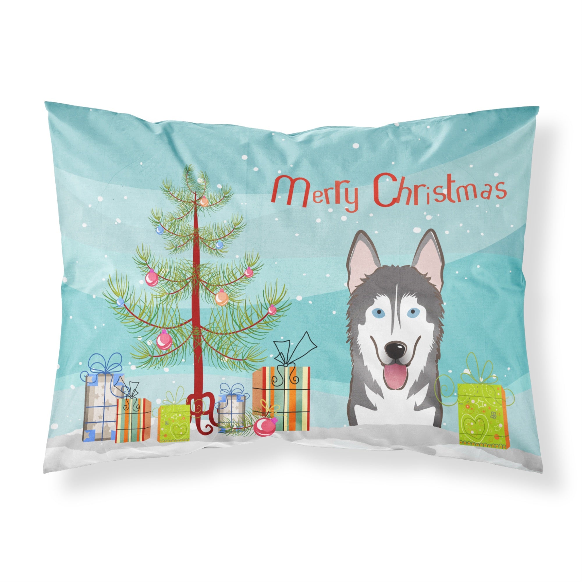 Caroline'S Treasures Bb1590Pillowcase Christmas Tree And Alaskan Malamute Fabric Standard Pillowcase, Large, Multicolor