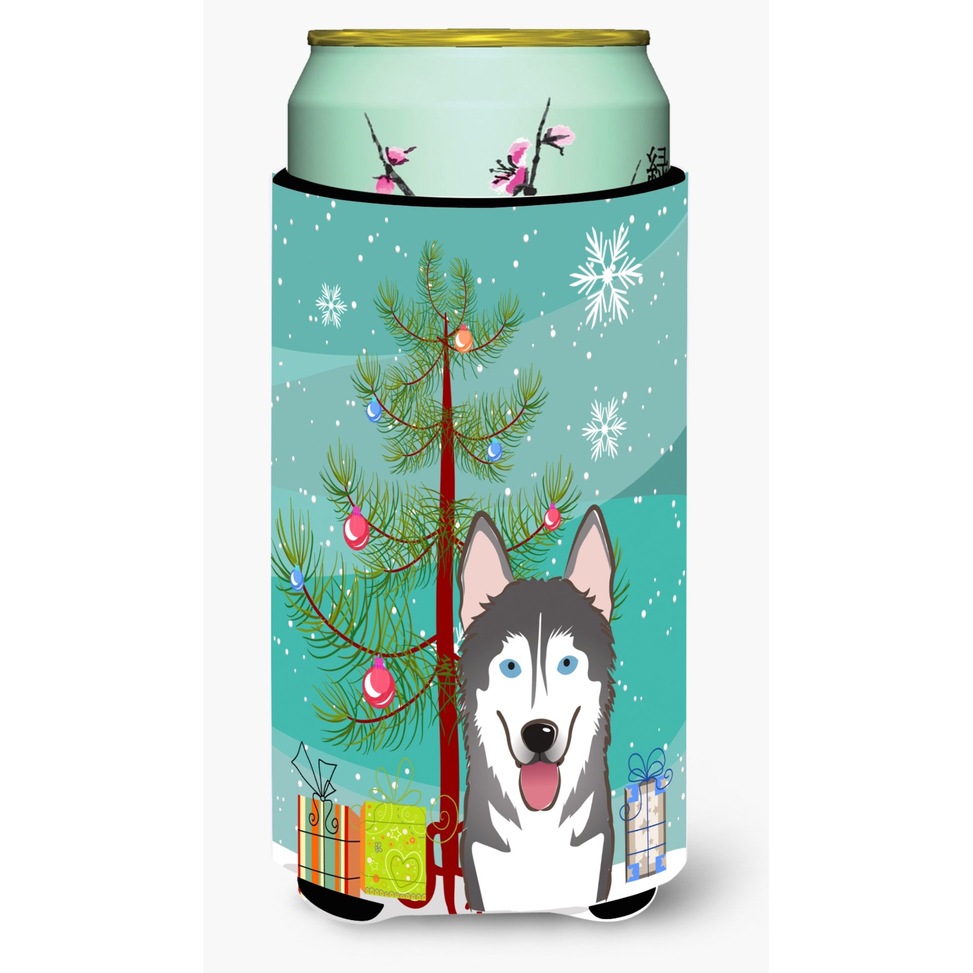 Caroline'S Treasures Christmas Tree And Alaskan Malamute Tall Boy Koozie Hugger, Multicolor