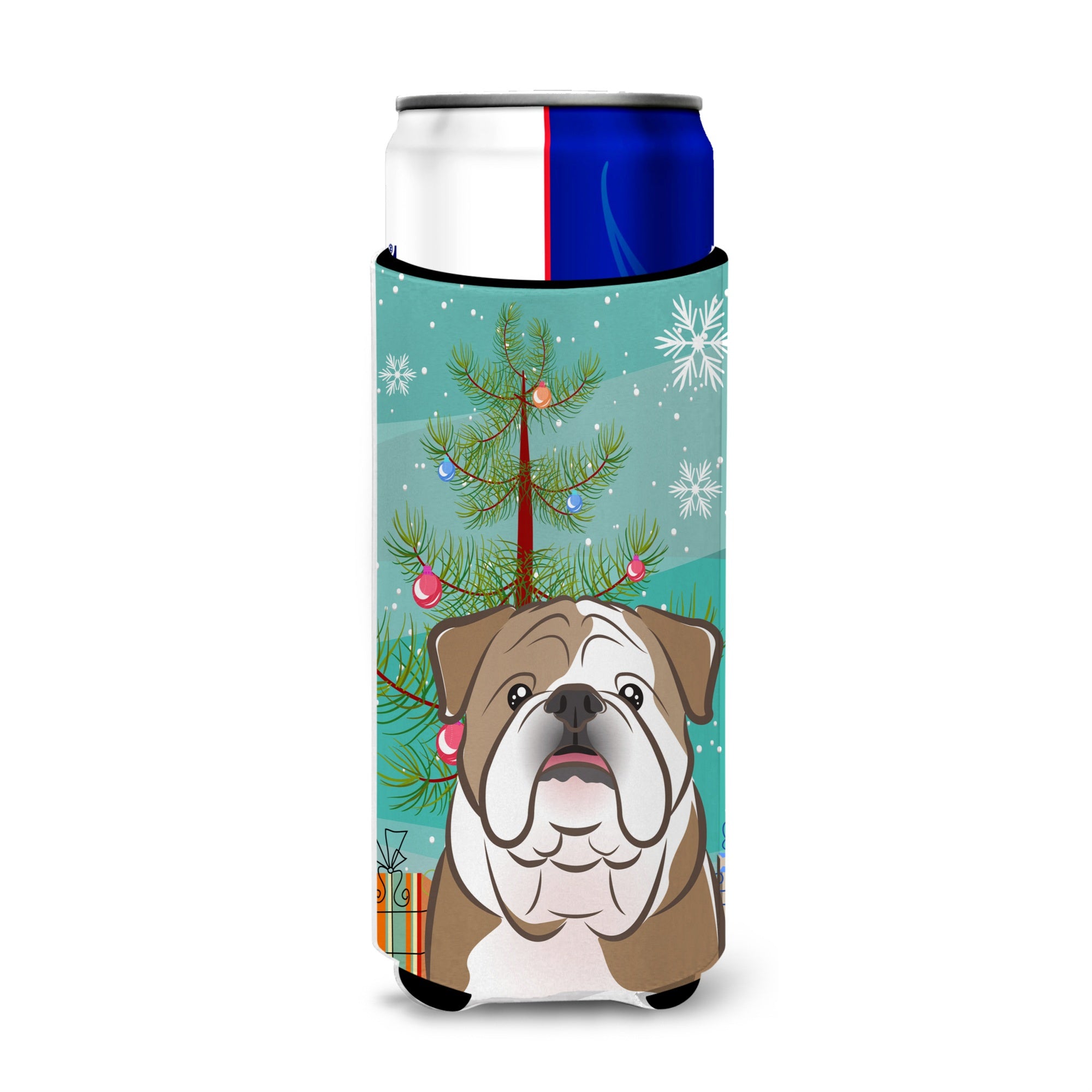 Caroline'S Treasures Christmas Tree And English Bulldog Michelob Ultra Koozies For Slim Cans, Multicolor