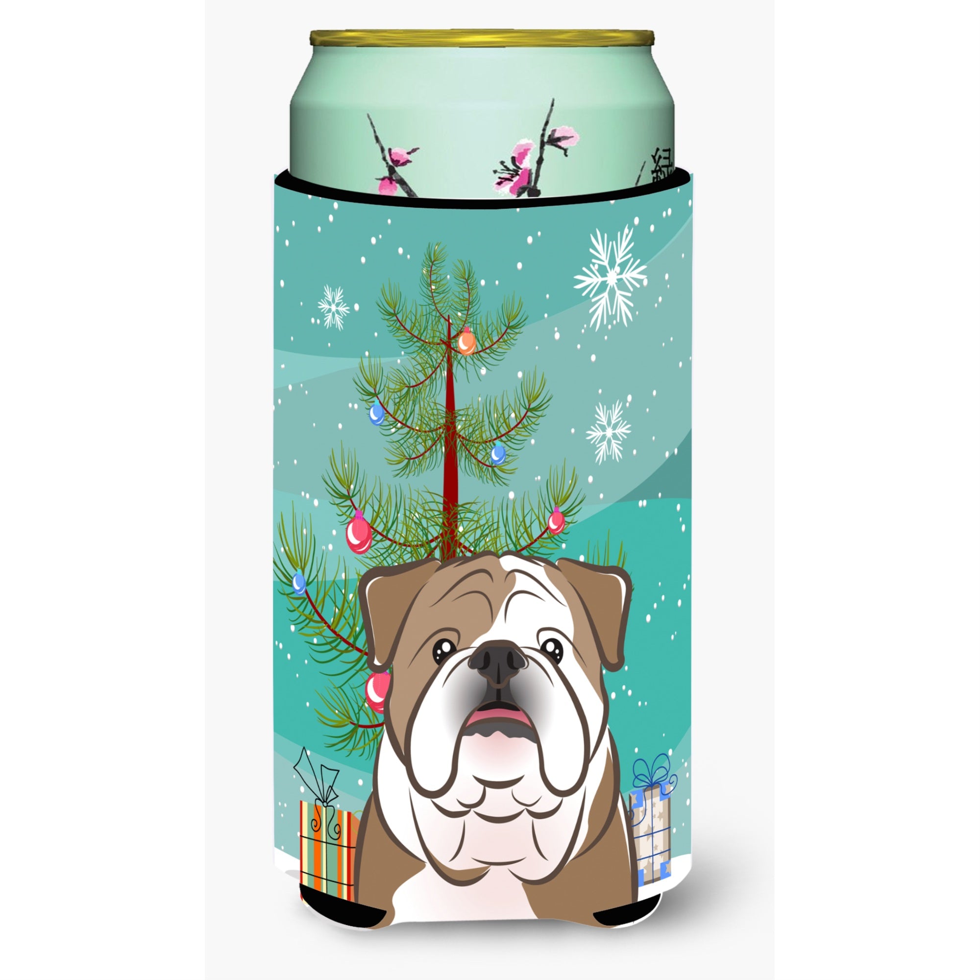Caroline'S Treasures Christmas Tree And English Bulldog Tall Boy Koozie Hugger, Multicolor
