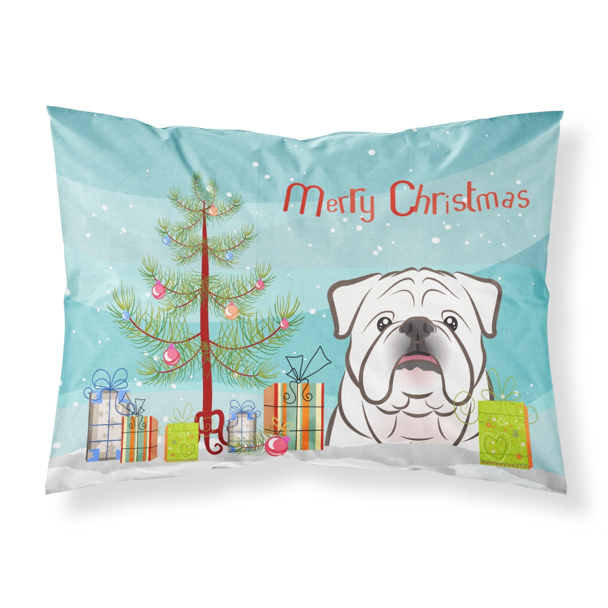 Caroline'S Treasures Bb1592Pillowcase Christmas Tree And White English Bulldog Fabric Standard Pillowcase, Large, Multicolor