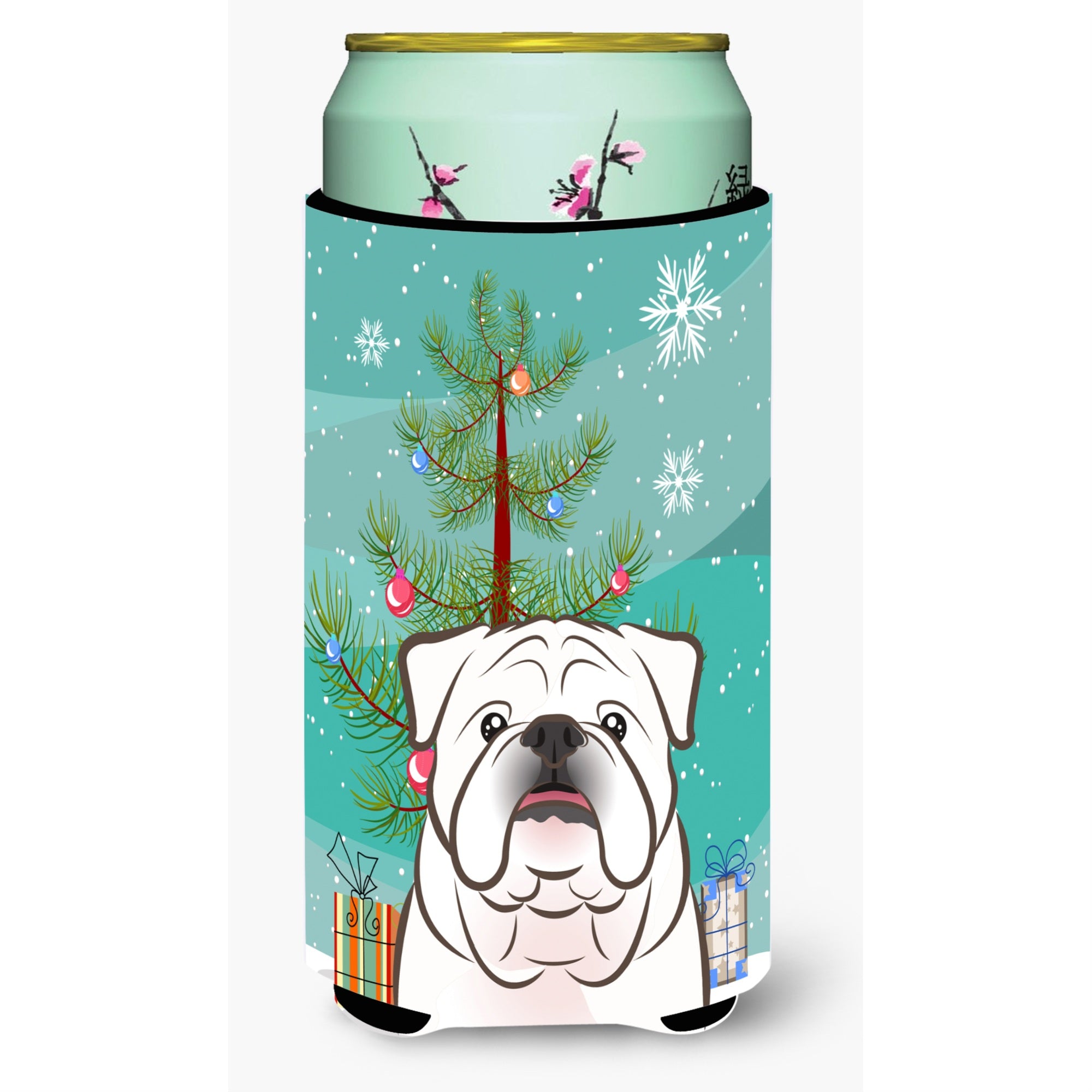 Caroline'S Treasures Christmas Tree And White English Bulldog Tall Boy Koozie Hugger, Multicolor