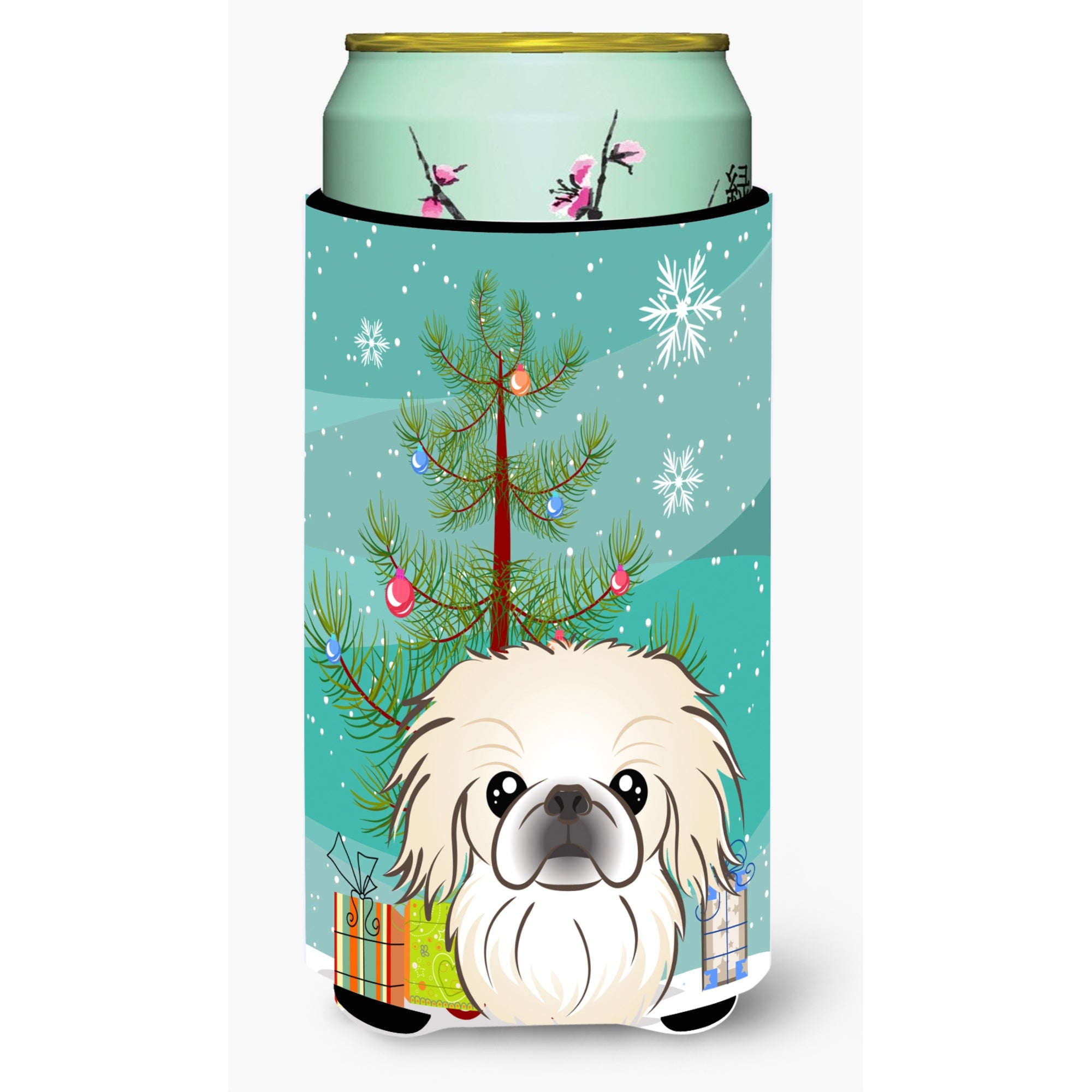 Caroline'S Treasures Christmas Tree And Pekingese Tall Boy Koozie Hugger, Multicolor