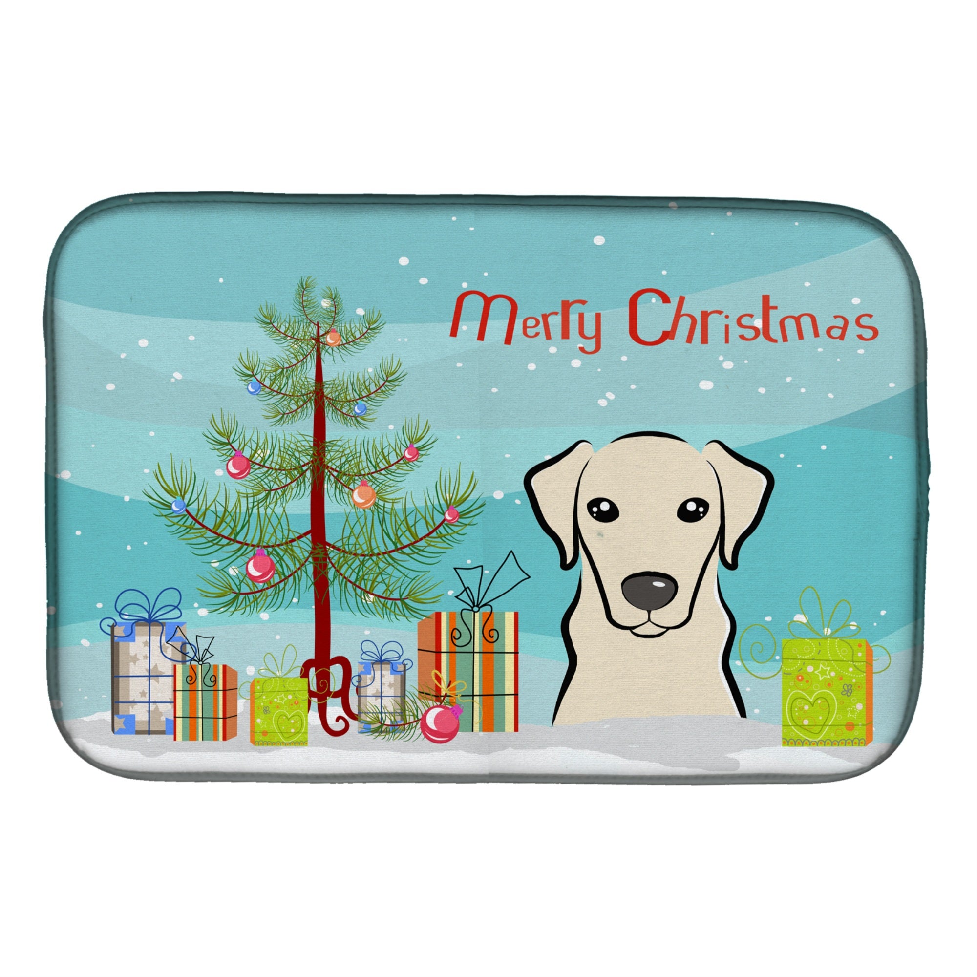 Caroline'S Treasures Christmas Tree And Yellow Labrador Dish Drying Mat, 14 X 21