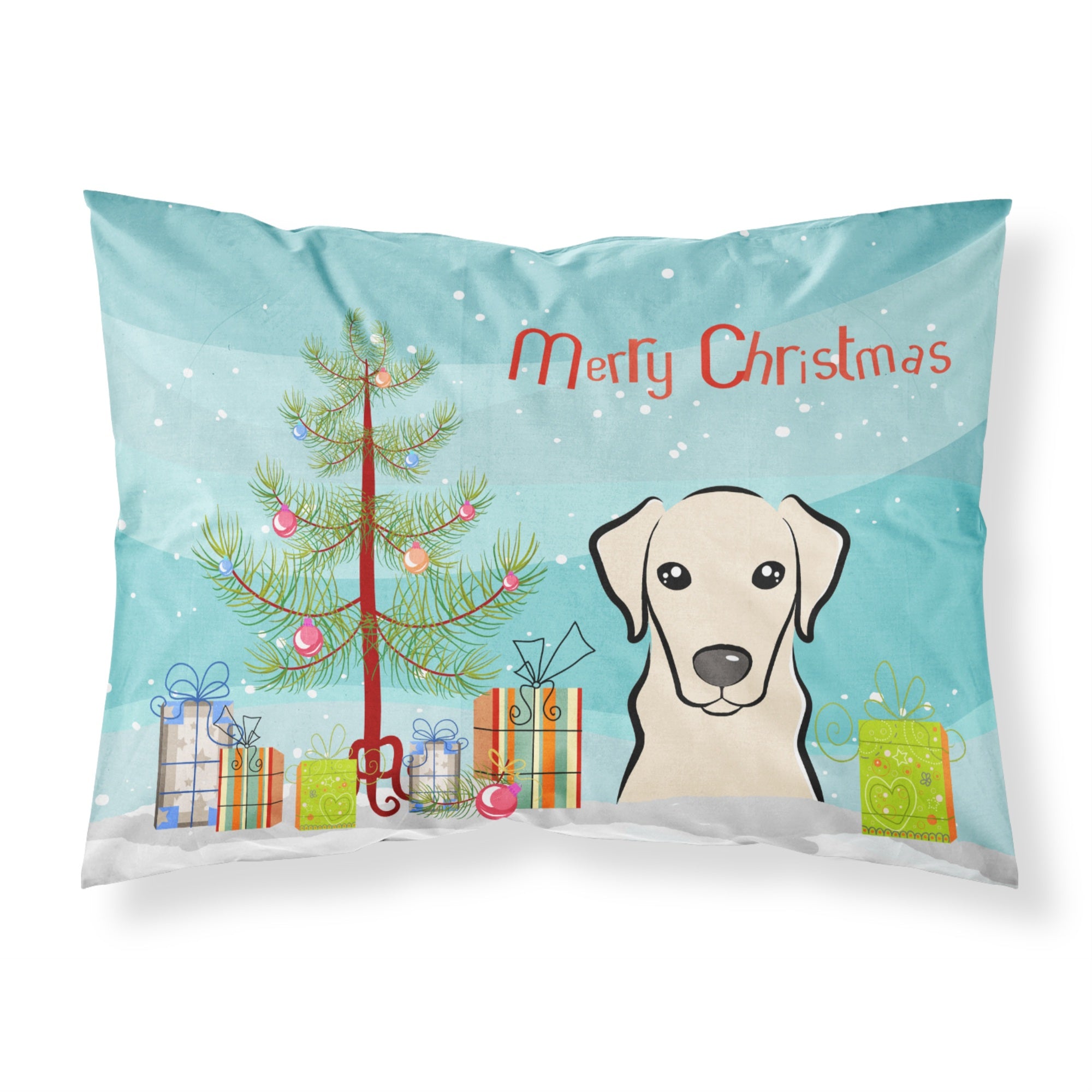 Caroline'S Treasures Bb1594Pillowcase Christmas Tree And Yellow Labrador Fabric Standard Pillowcase, Large, Multicolor