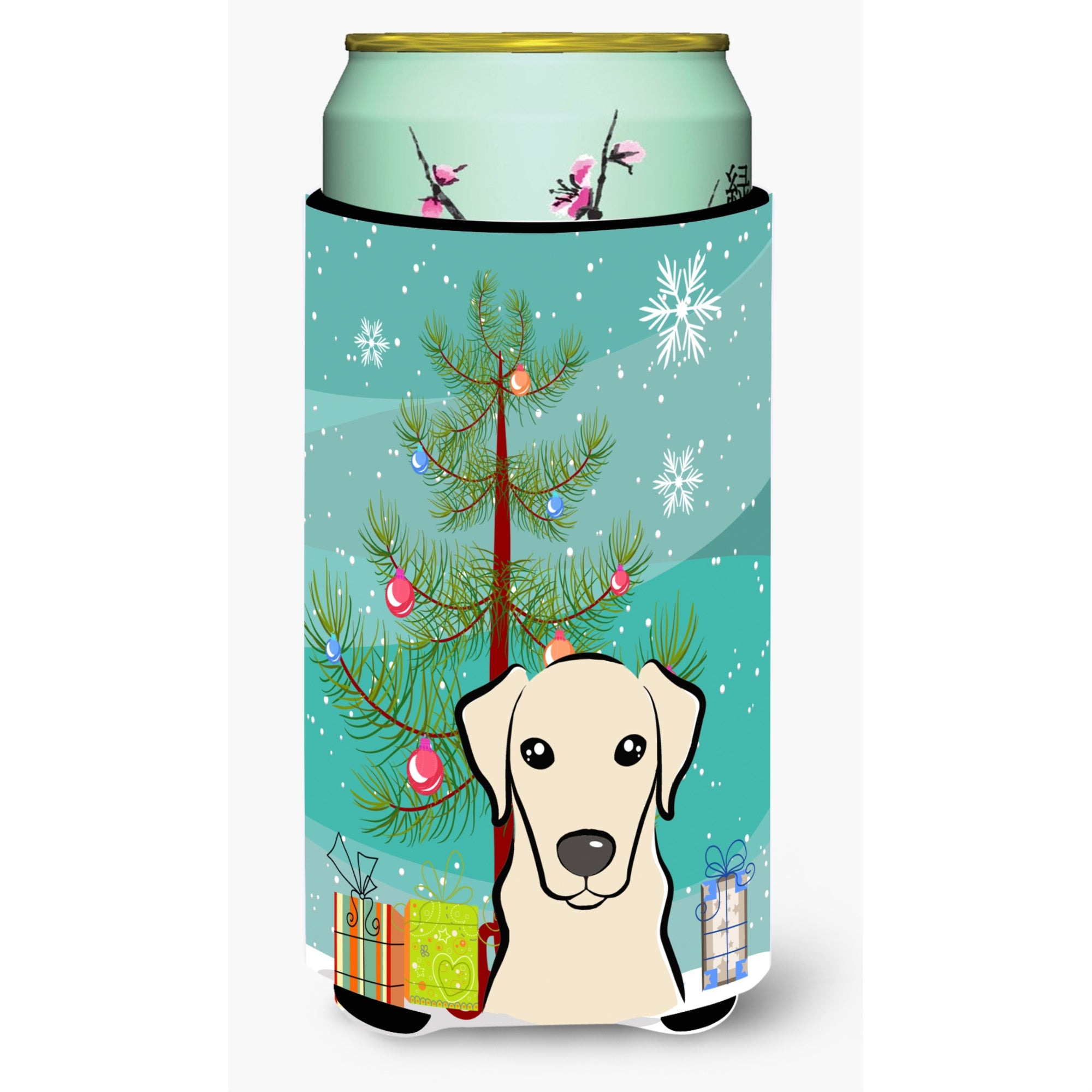 Caroline'S Treasures Christmas Tree And Yellow Labrador Tall Boy Koozie Hugger, Multicolor