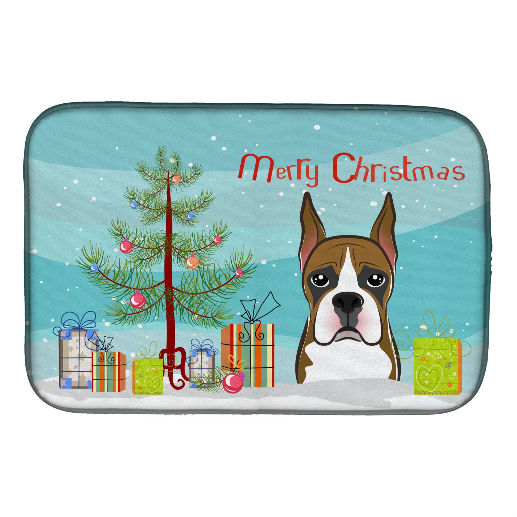 Caroline'S Treasures Christmas Tree And Boxer Dish Drying Mat, 14 X 21