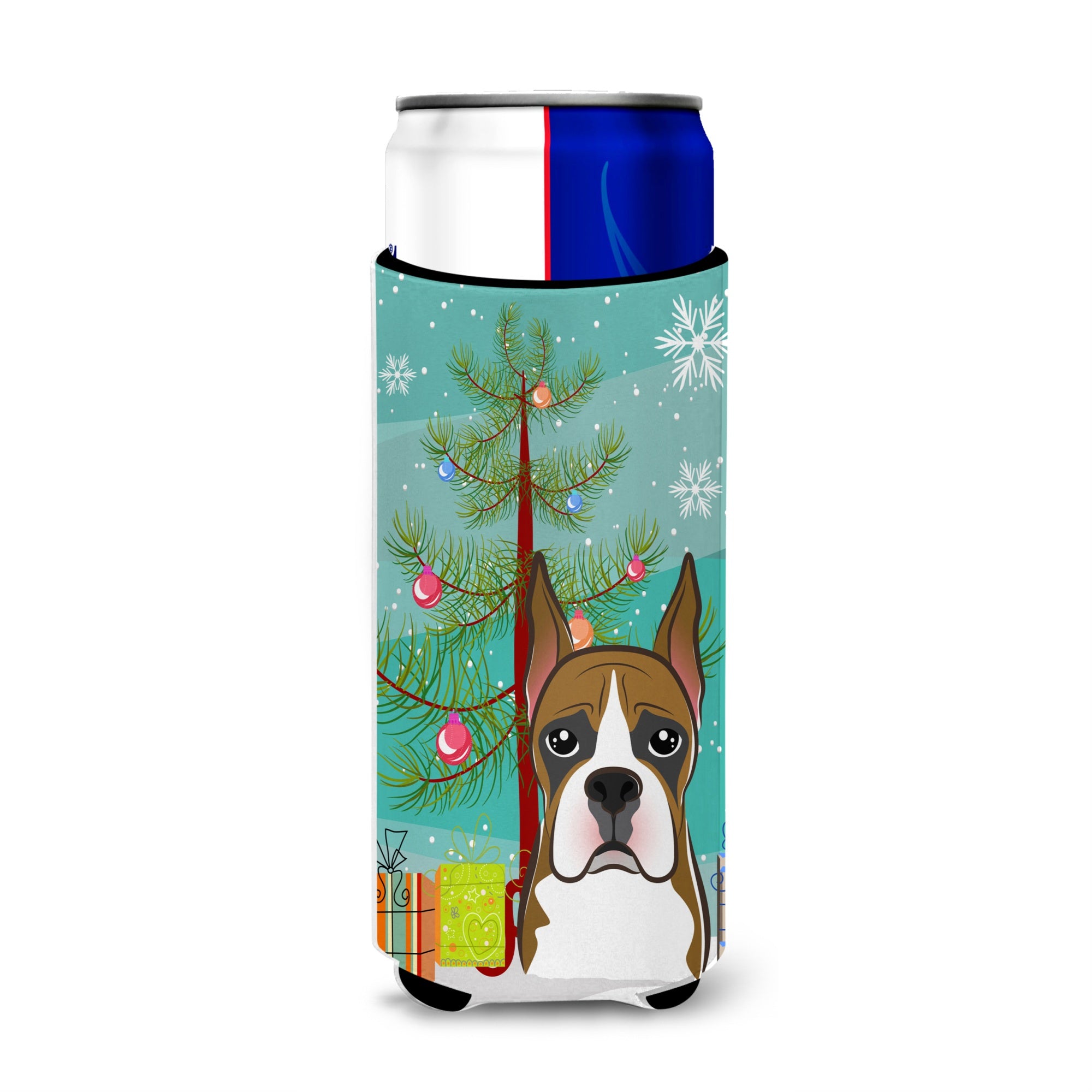 Caroline'S Treasures Christmas Tree And Boxer Michelob Ultra Koozies For Slim Cans, Multicolor