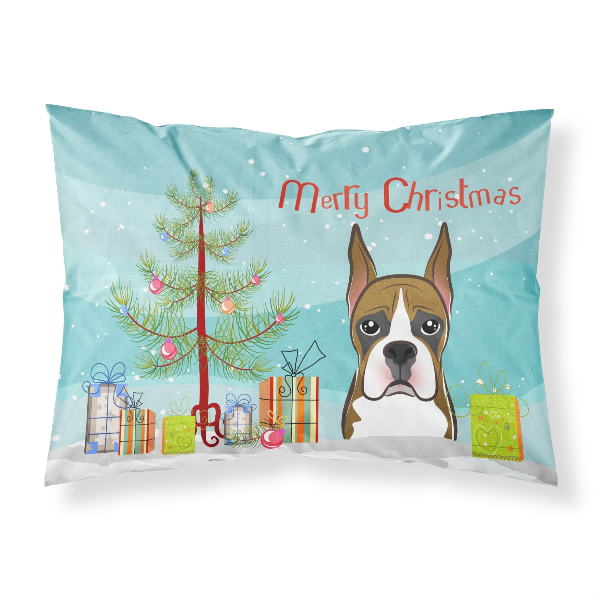 Caroline'S Treasures Bb1595Pillowcase Christmas Tree And Boxer Fabric Standard Pillowcase, Large, Multicolor