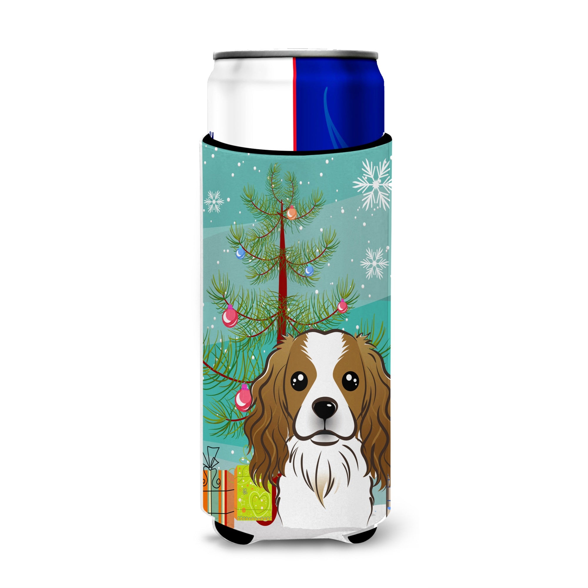 Caroline'S Treasures Christmas Tree And Cavalier Spaniel Michelob Ultra Koozies For Slim Cans, Multicolor
