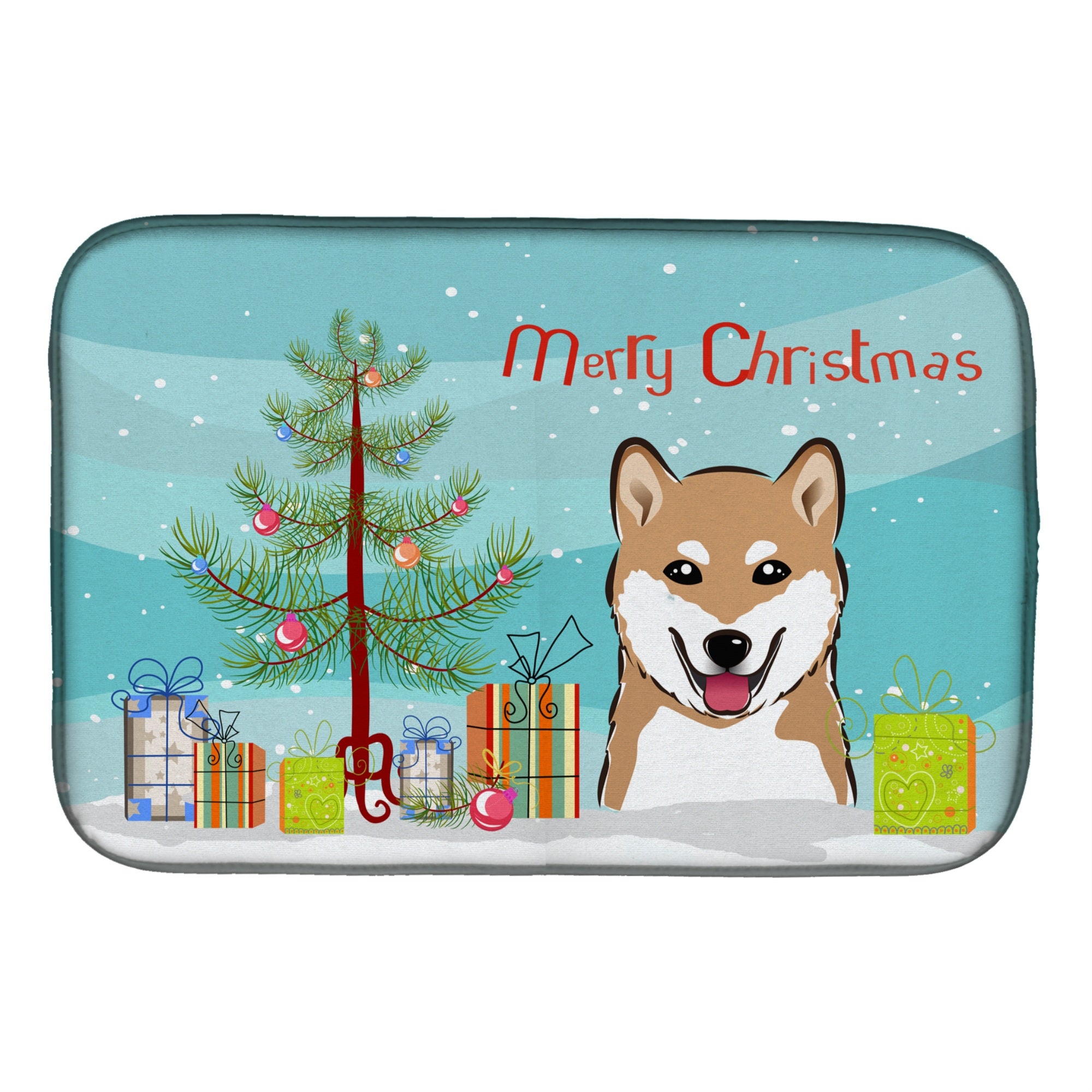 Caroline'S Treasures Christmas Tree And Shaba Innu Dish Drying Mat, 14 X 21