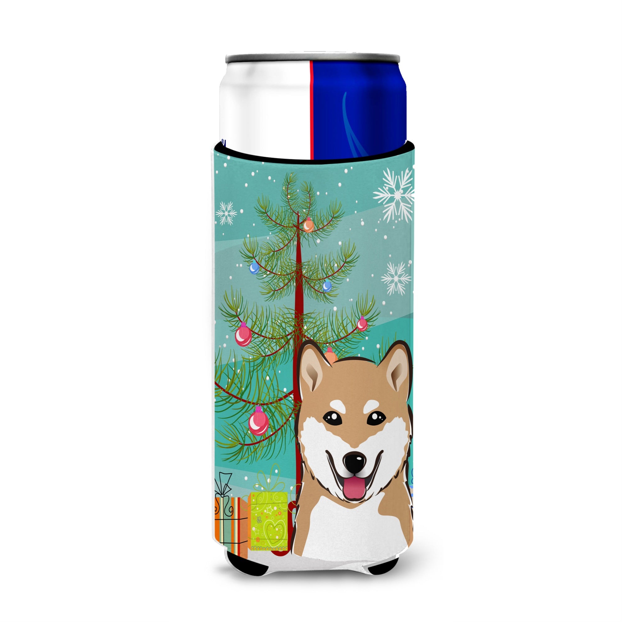 Caroline'S Treasures Christmas Tree And Shiba Inu Michelob Ultra Koozies For Slim Cans, Multicolor