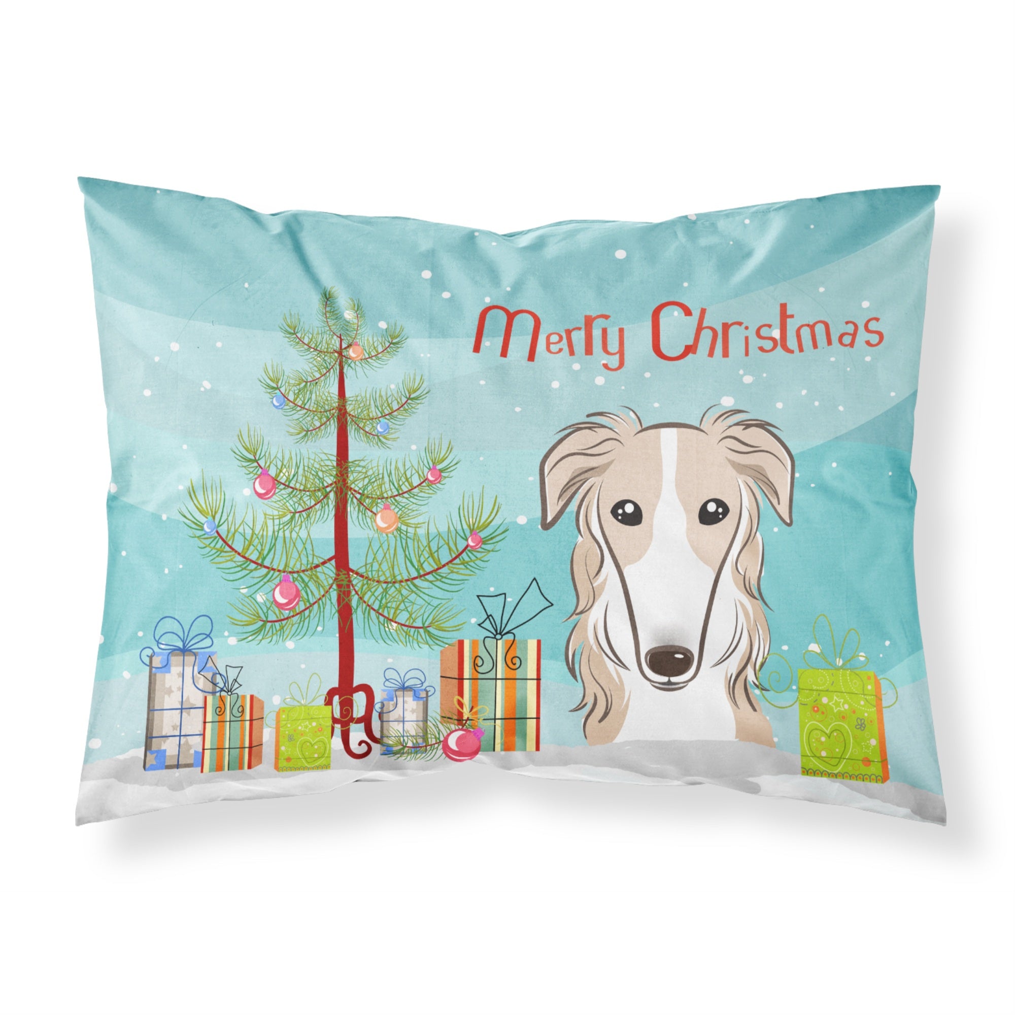 Caroline'S Treasures Bb1600Pillowcase Christmas Tree And Borzoi Fabric Standard Pillowcase, Large, Multicolor