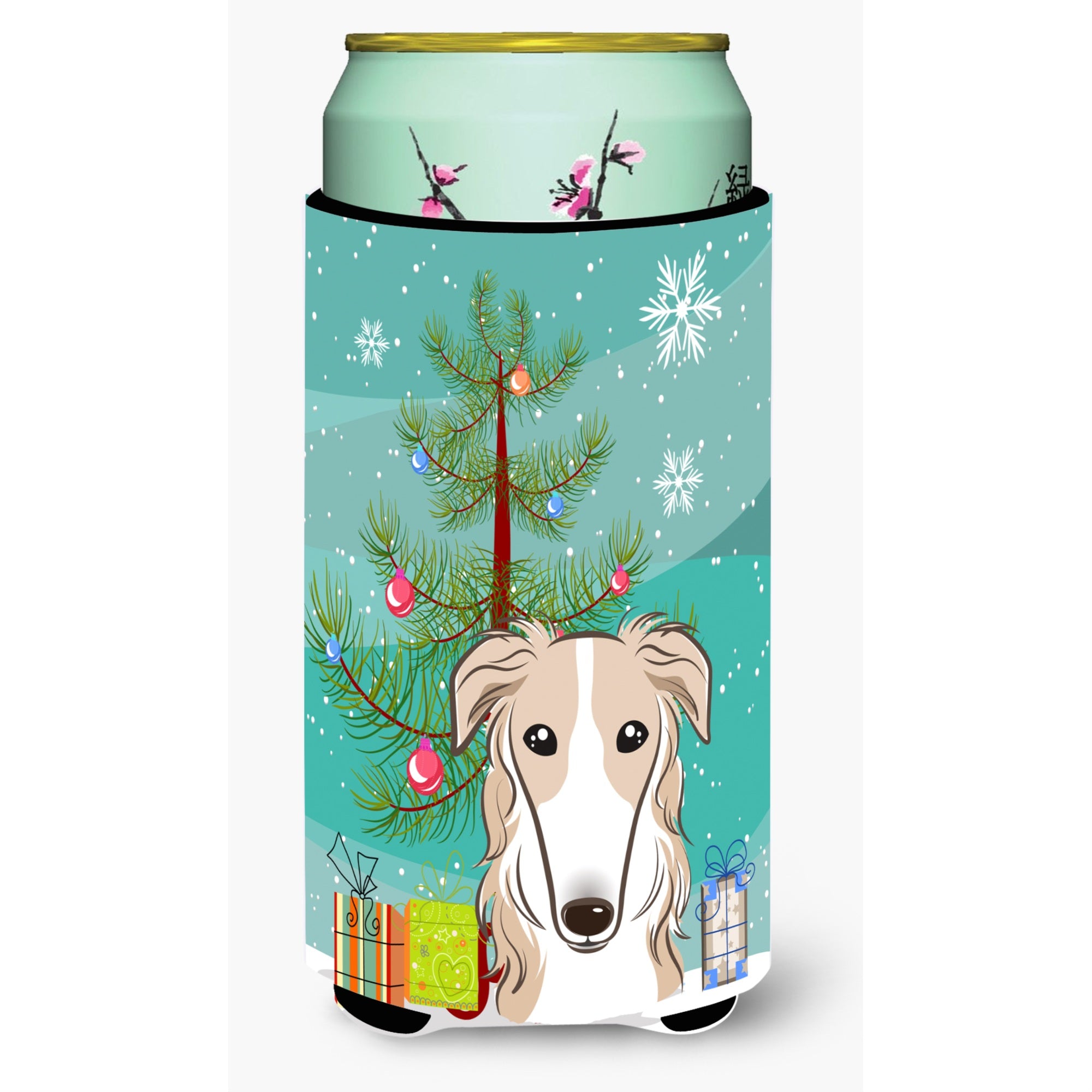 Caroline'S Treasures Christmas Tree And Borzoi Tall Boy Koozie Hugger, Multicolor