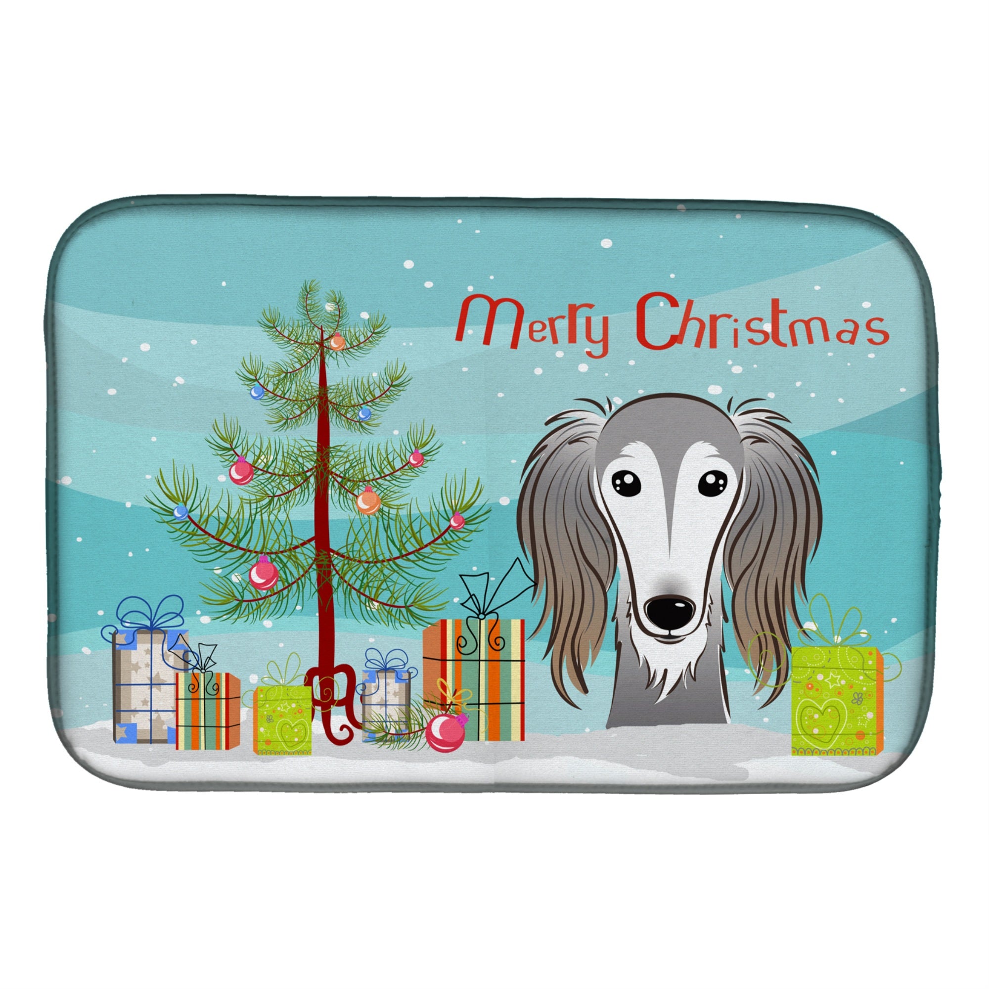Caroline'S Treasures Christmas Tree And Saluki Dish Drying Mat, 14 X 21