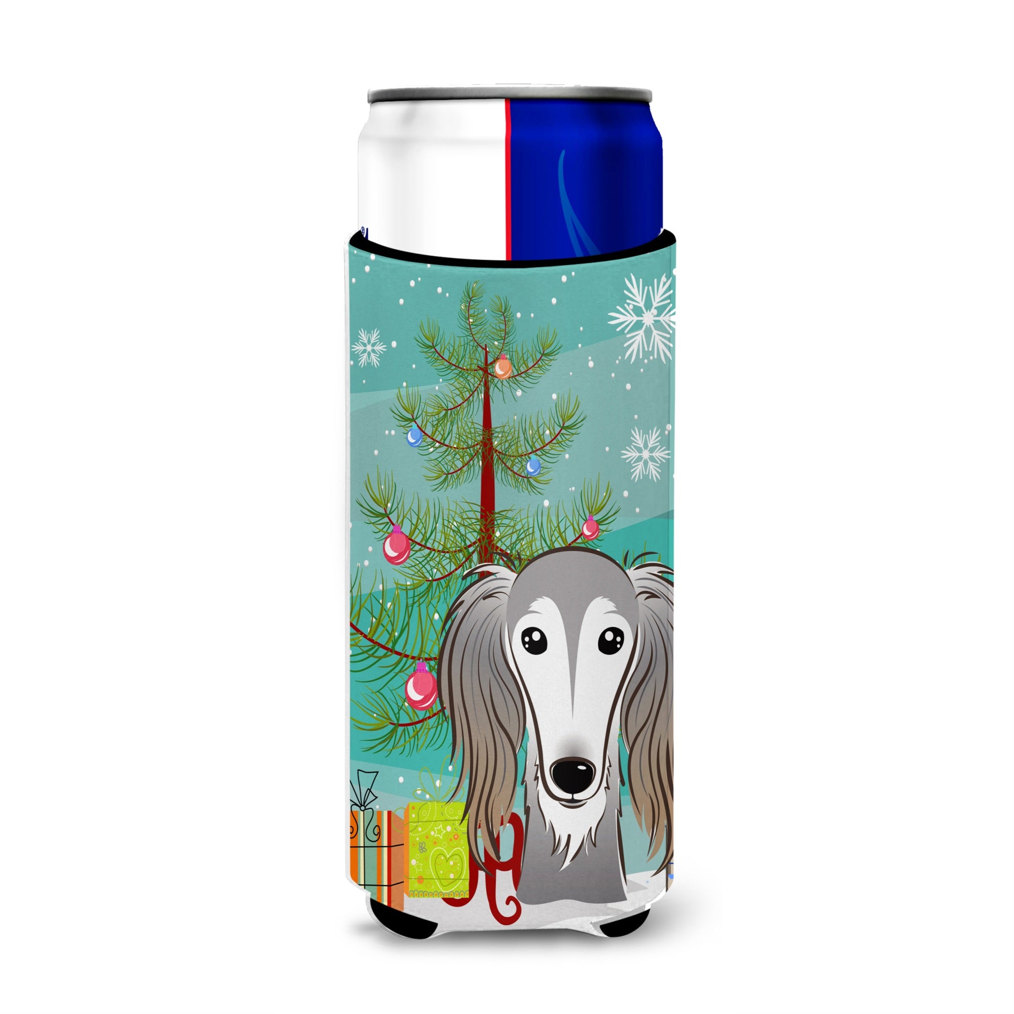 Caroline'S Treasures Christmas Tree And Saluki Michelob Ultra Koozies For Slim Cans, Multicolor