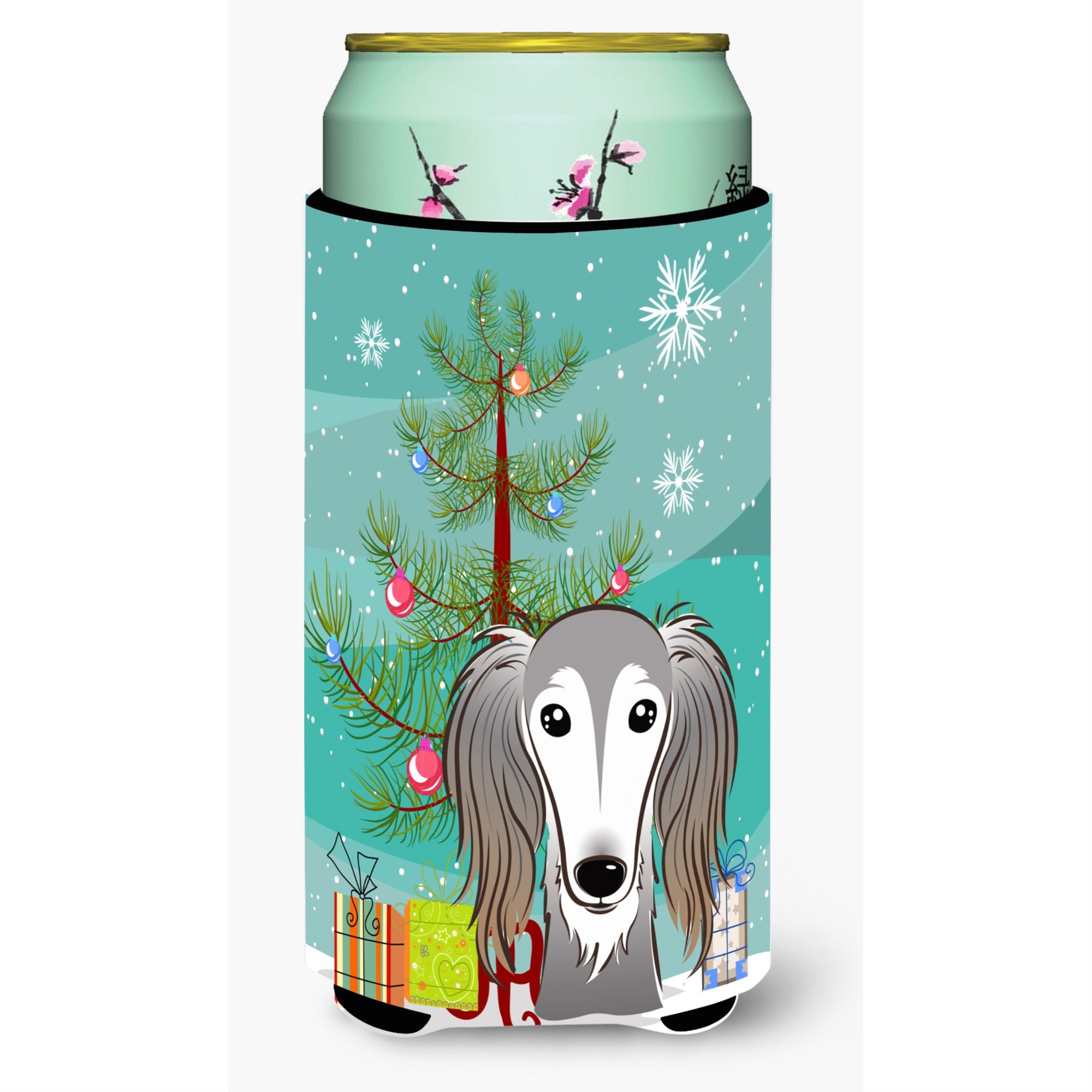 Caroline'S Treasures Christmas Tree And Saluki Tall Boy Koozie Hugger, Multicolor