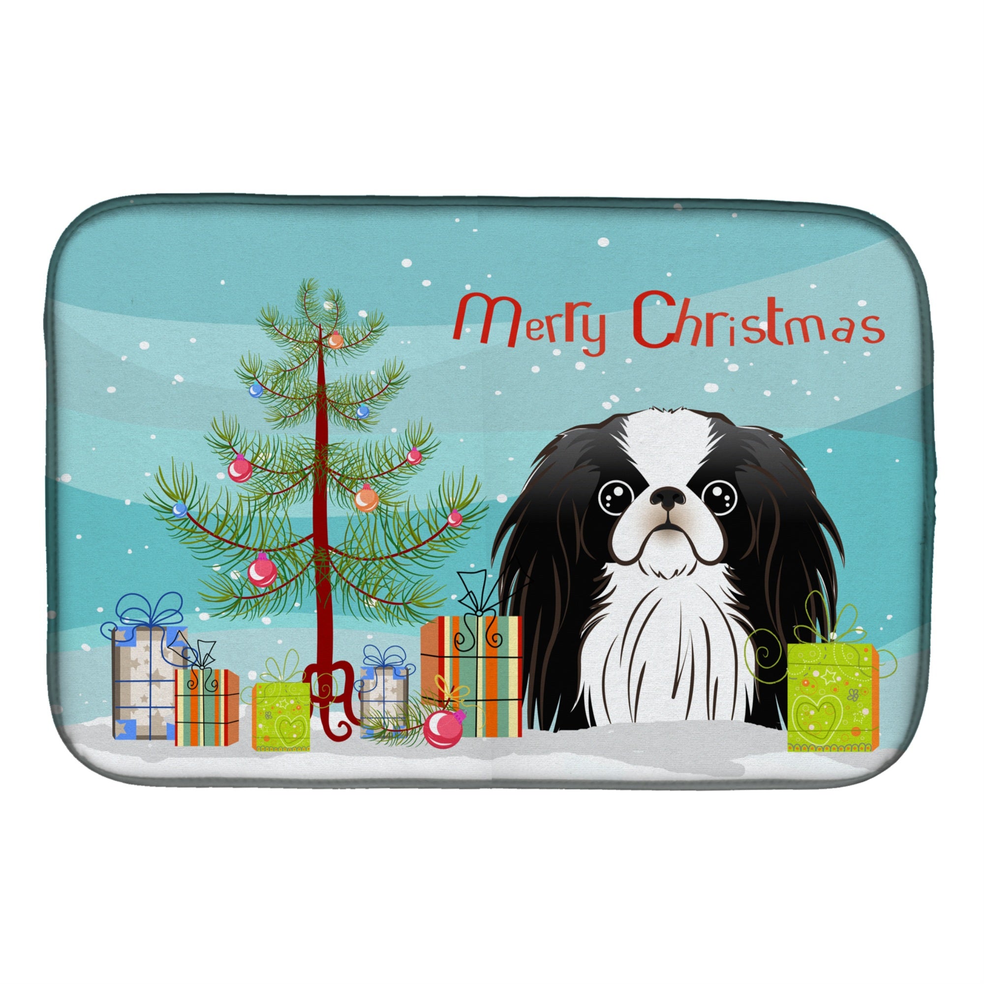 Caroline'S Treasures Christmas Tree And Japanese Chin Dish Drying Mat, 14 X 21