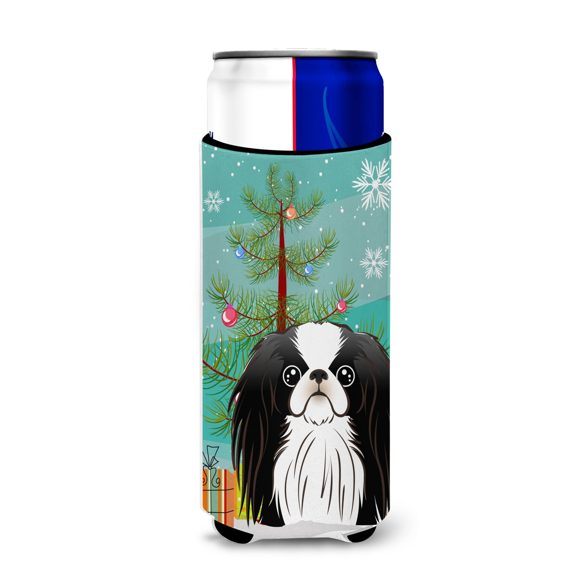 Caroline'S Treasures Christmas Tree And Japanese Chin Michelob Ultra Koozies For Slim Cans, Multicolor