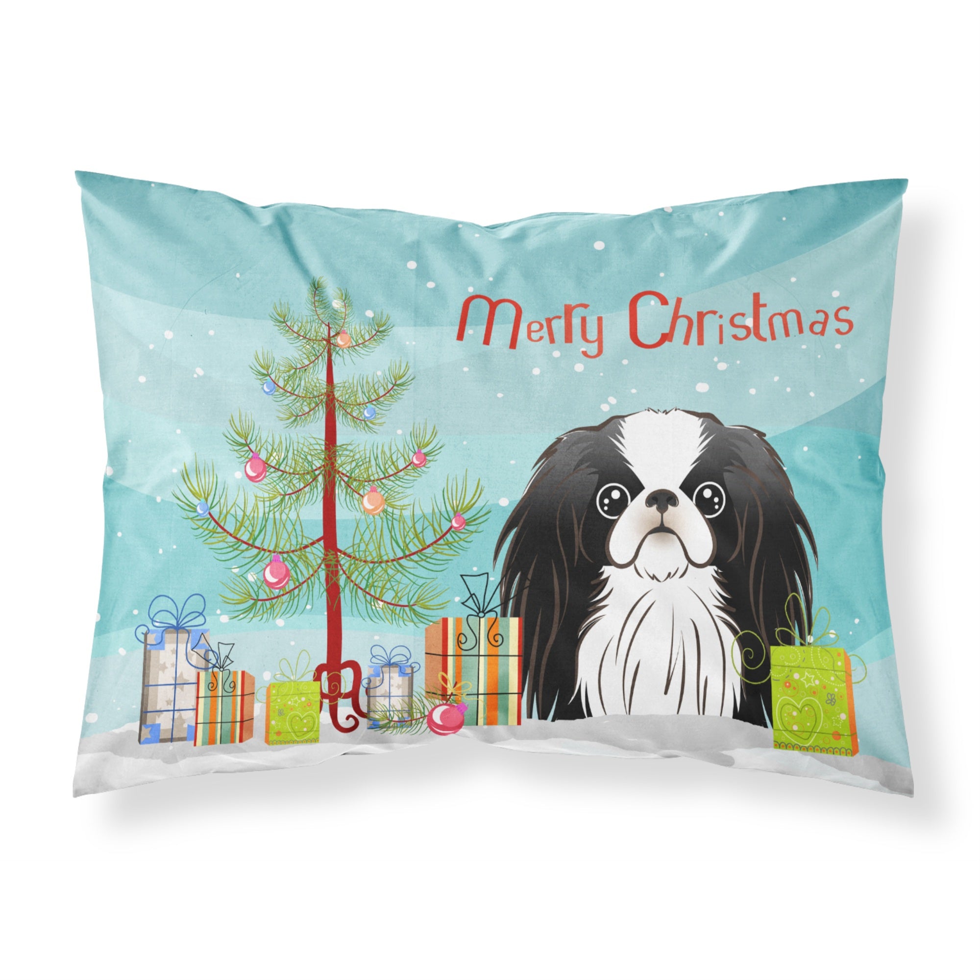 Caroline'S Treasures Bb1602Pillowcase Christmas Tree And Japanese Chin Fabric Standard Pillowcase, Large, Multicolor