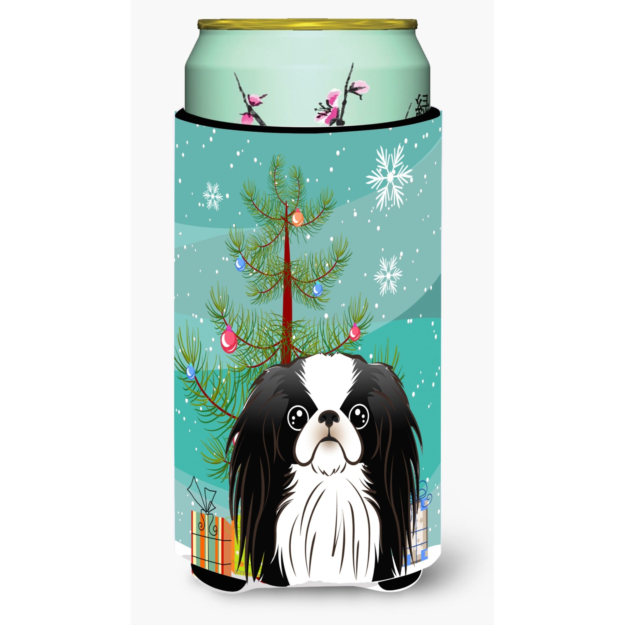 Caroline'S Treasures Christmas Tree And Japanese Chin Tall Boy Koozie Hugger, Multicolor