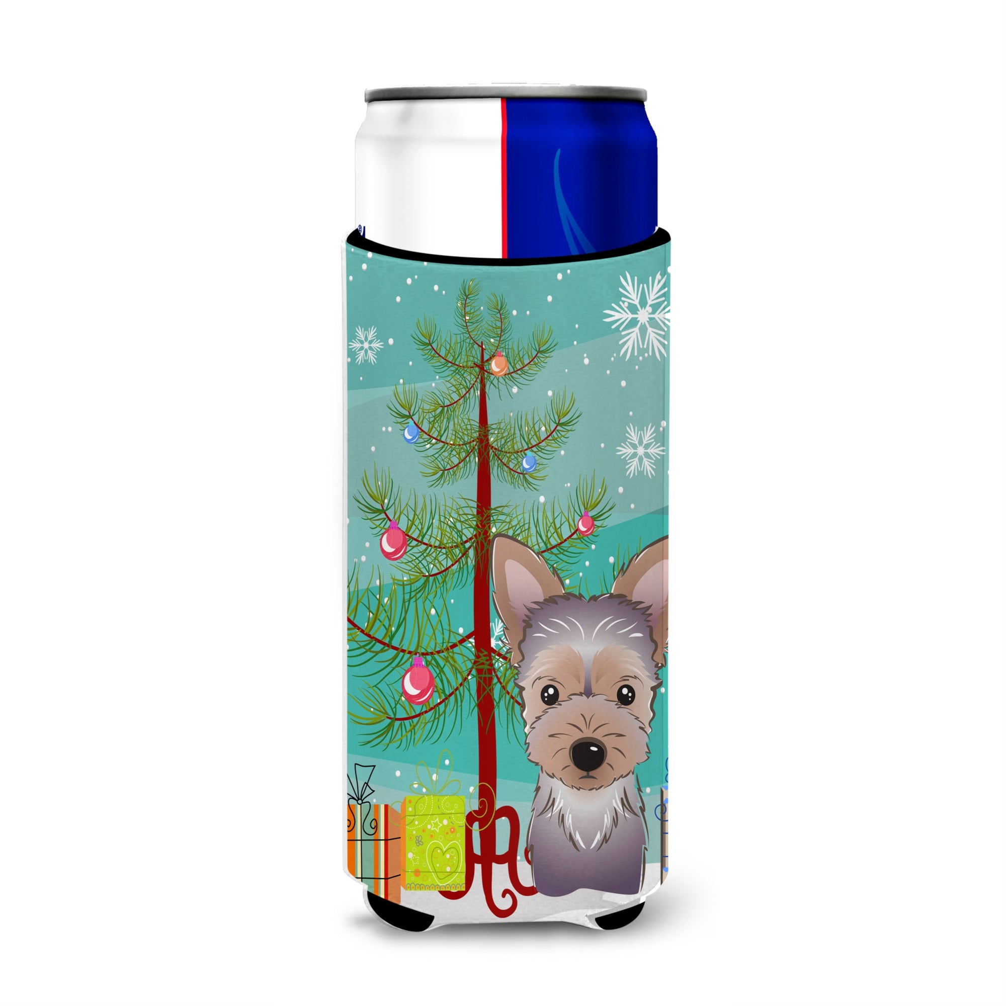 Caroline'S Treasures Christmas Tree And Yorkie Puppy Michelob Ultra Koozies For Slim Cans, Multicolor