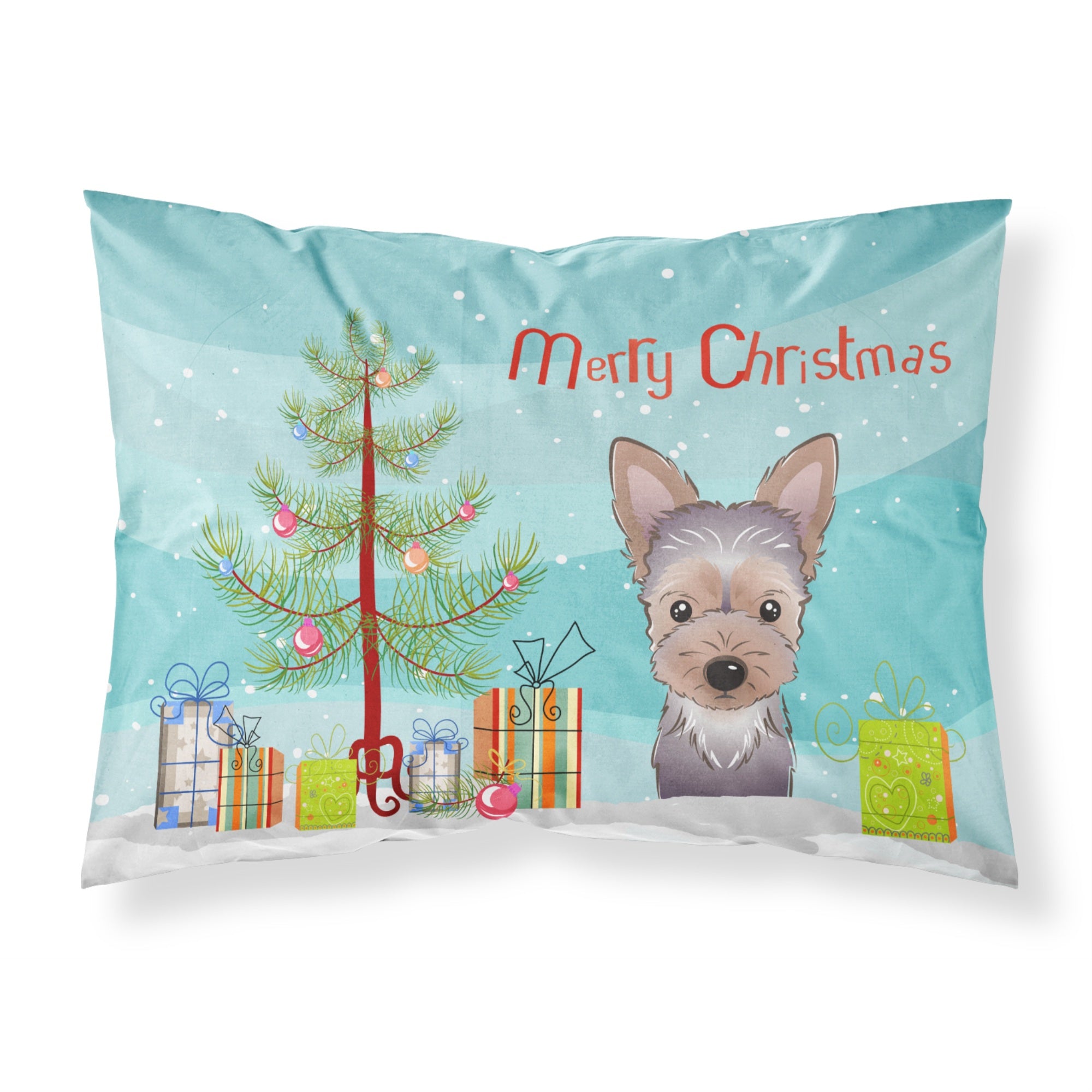 Caroline'S Treasures Bb1604Pillowcase Christmas Tree And Yorkie Puppy Fabric Standard Pillowcase, Large, Multicolor