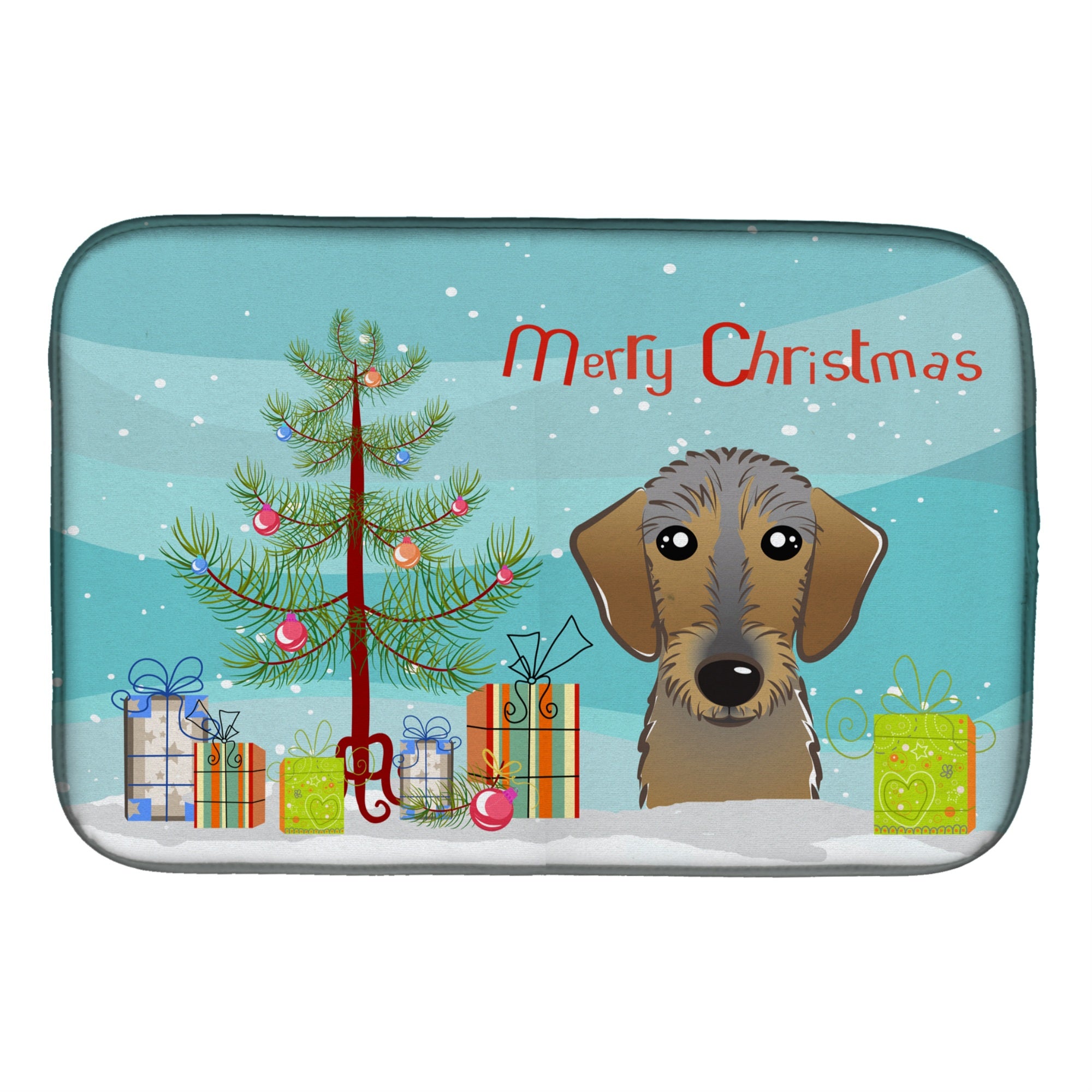 Caroline'S Treasures Christmas Tree And Wirehaired Dachshund Dish Drying Mat, 14 X 21