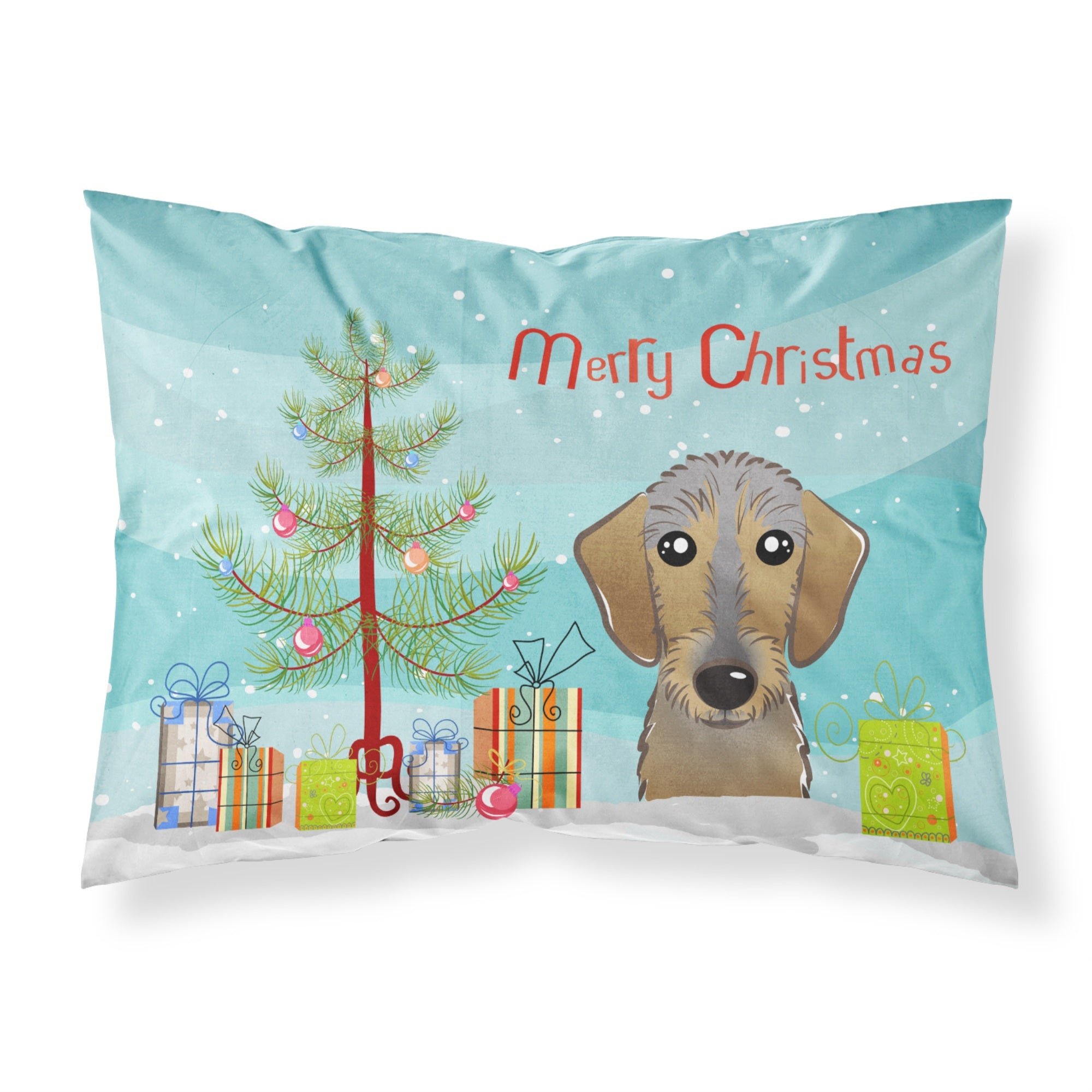 Caroline'S Treasures Bb1605Pillowcase Christmas Tree And Wirehaired Dachshund Fabric Standard Pillowcase, Large, Multicolor