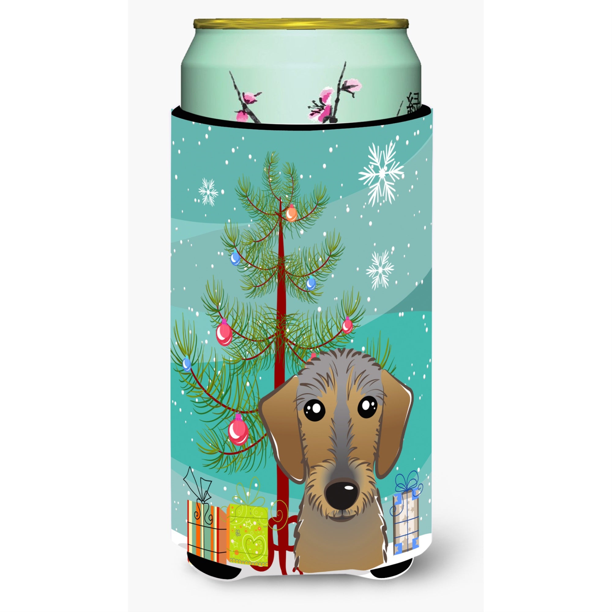 Caroline'S Treasures Christmas Tree And Wirehaired Dachshund Tall Boy Koozie Hugger, Multicolor