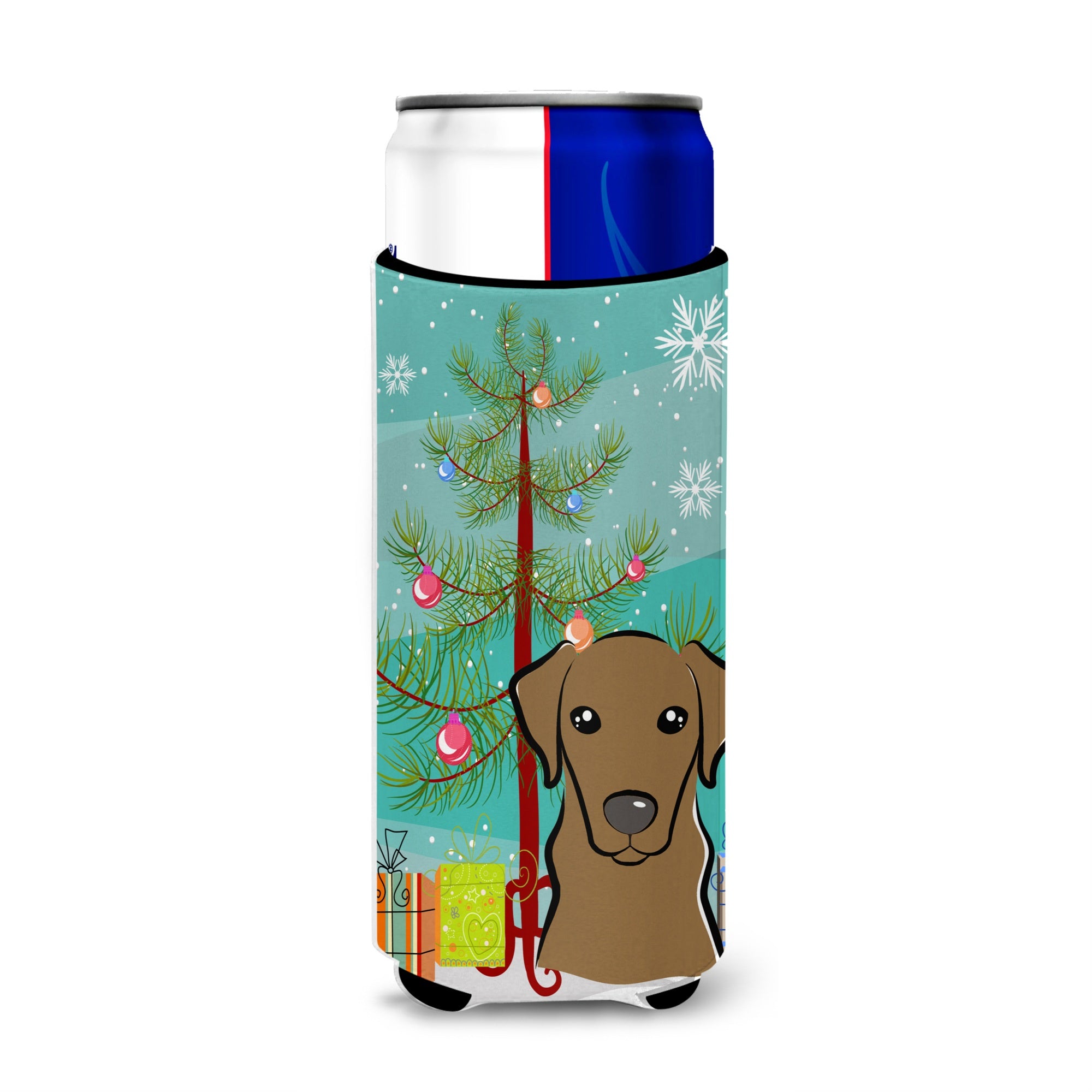 Caroline'S Treasures Christmas Tree And Chocolate Labrador Michelob Ultra Koozies For Slim Cans, Multicolor