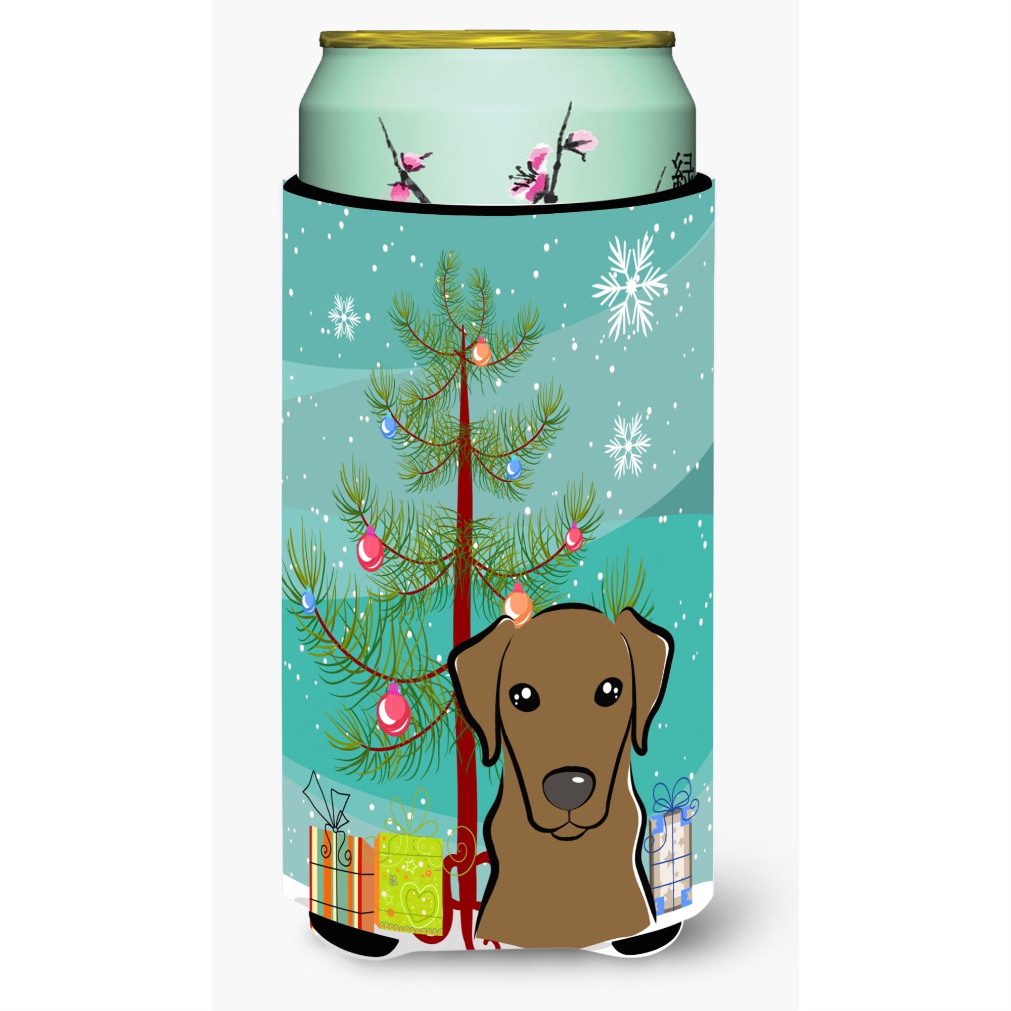 Caroline'S Treasures Christmas Tree And Chocolate Labrador Tall Boy Koozie Hugger, Multicolor